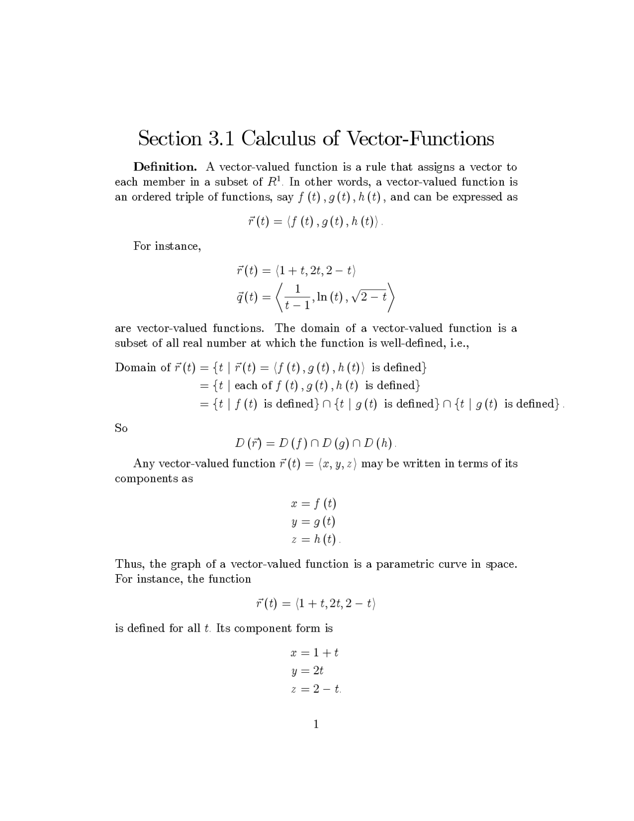 Calculus Vector Functions - Docsity