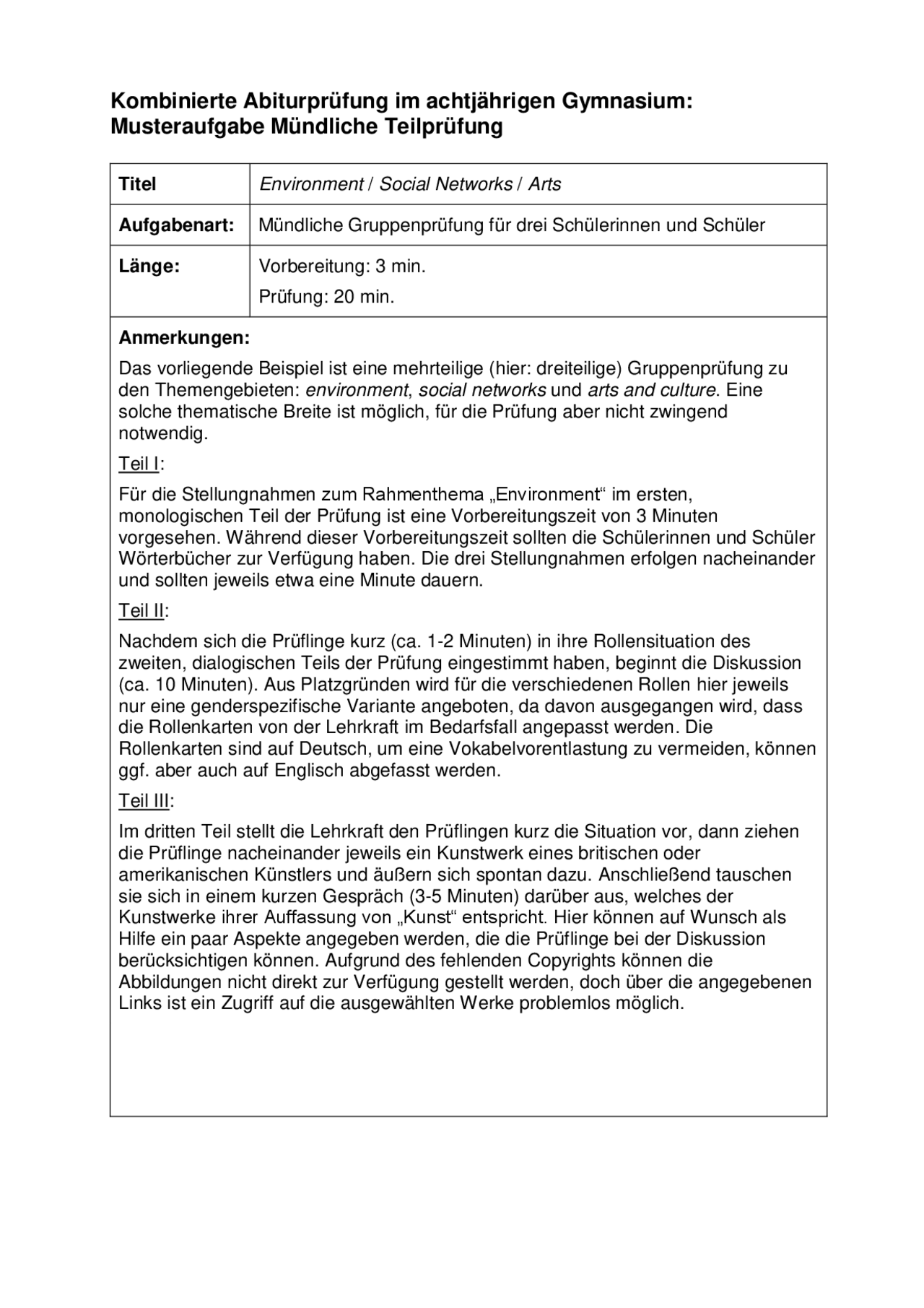Abitur Musteraufgabe Mündliche Teilprüfung Englisch - Docsity
