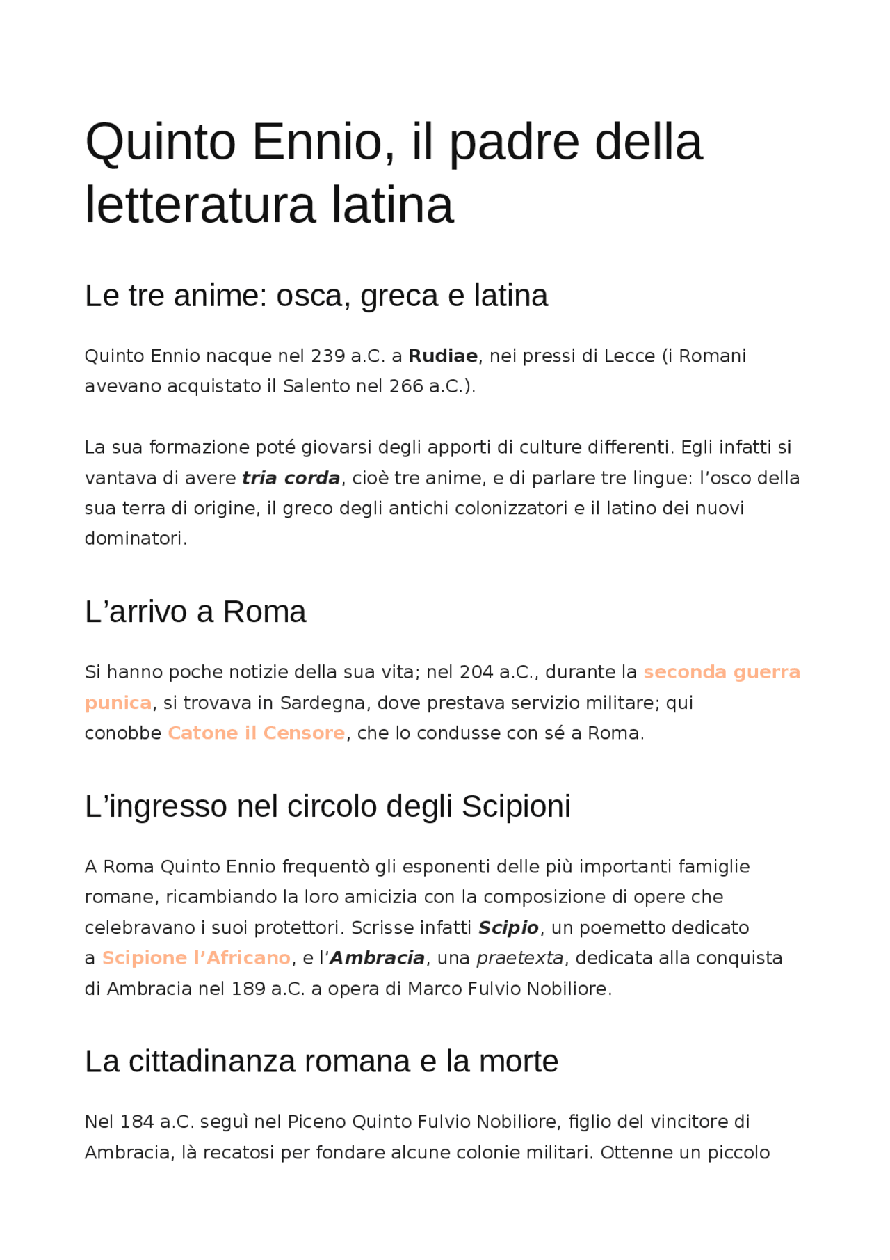 Quinto Ennio Letteratura Latina Appunti di Letteratura latina Docsity