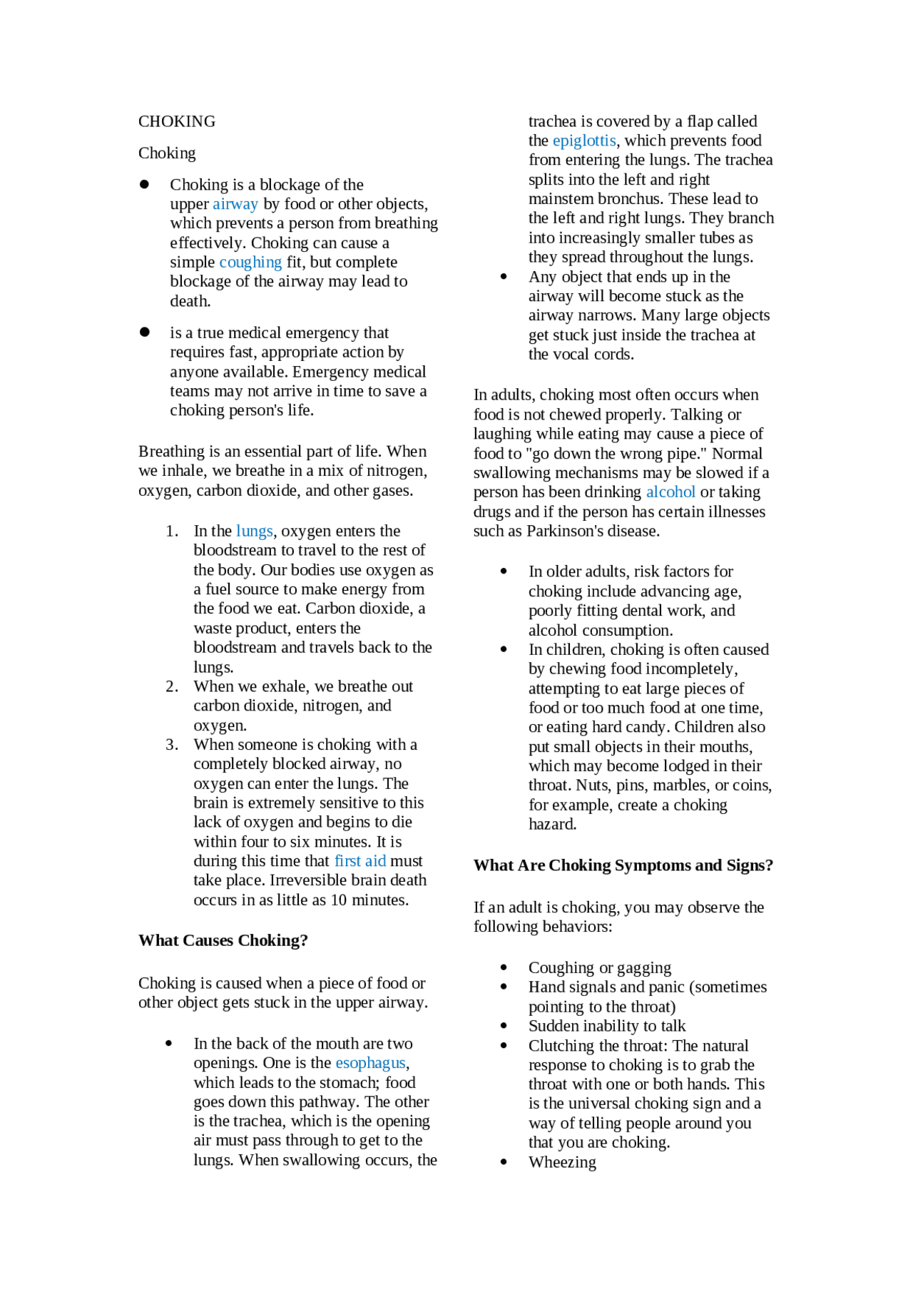 Choking Definition, Symptoms, Causes and First Aid Docsity