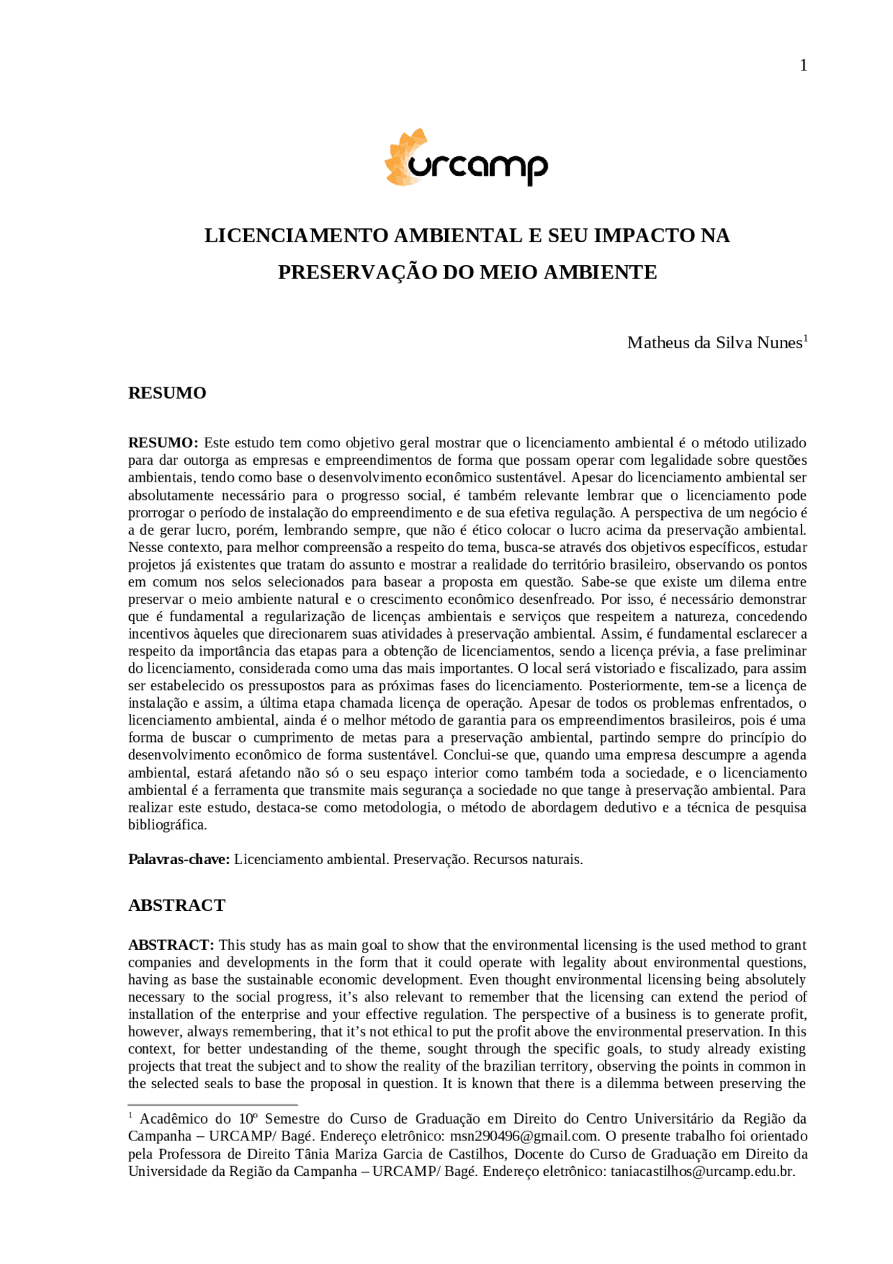 Trabalho de Conclusão de Curso - Licenciamento ambiental e seu impacto ...