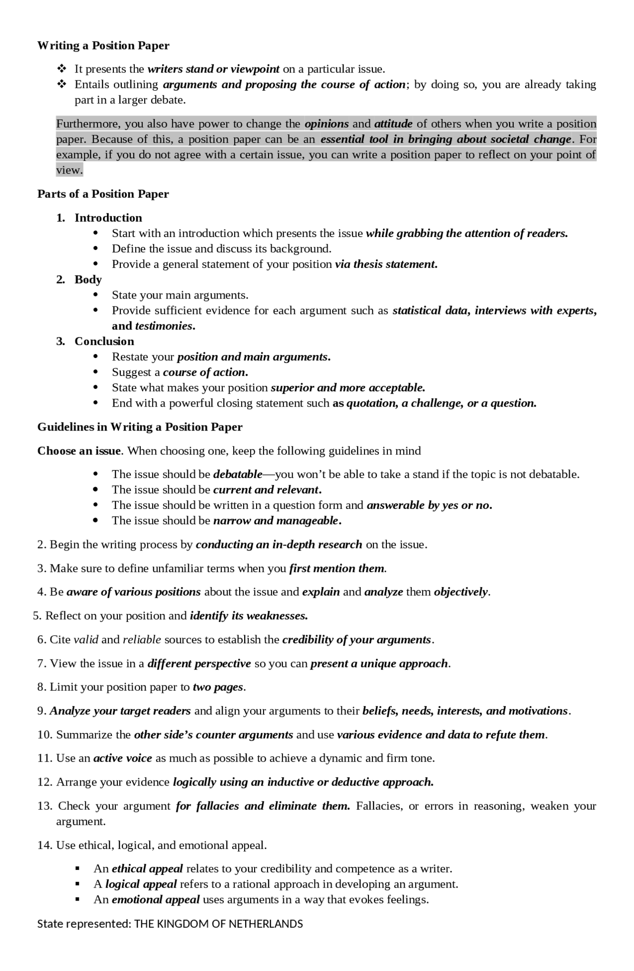 English for Academic and Professional Purposes: Writing a Position ...