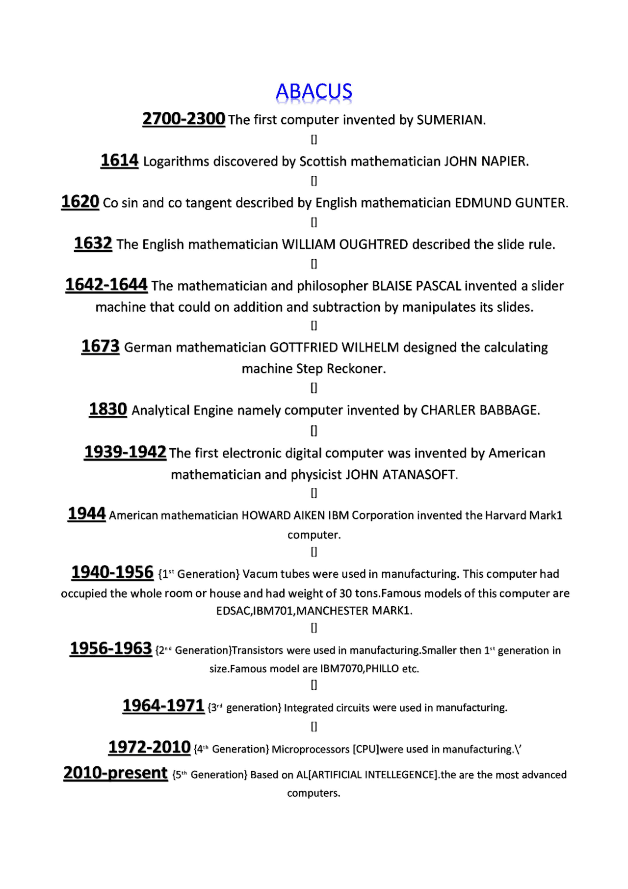 computer history.... from abacus to the current artificial intelligence ...