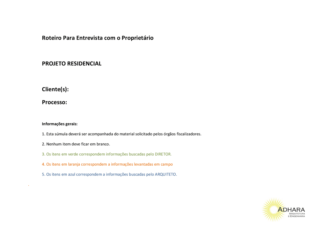 ENTREVISTA BRIEFING DE INTERIORES | Resumos Design | Docsity