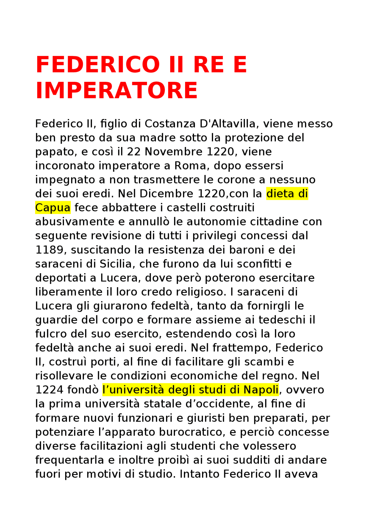 FEDERICO II RE E IMPERATORE Docsity
