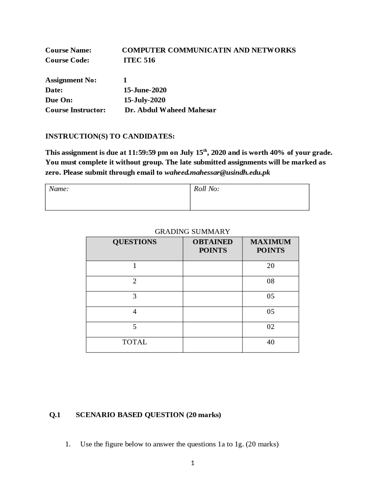 Computer Network Group Assignment Computer Network Assignment - Docsity