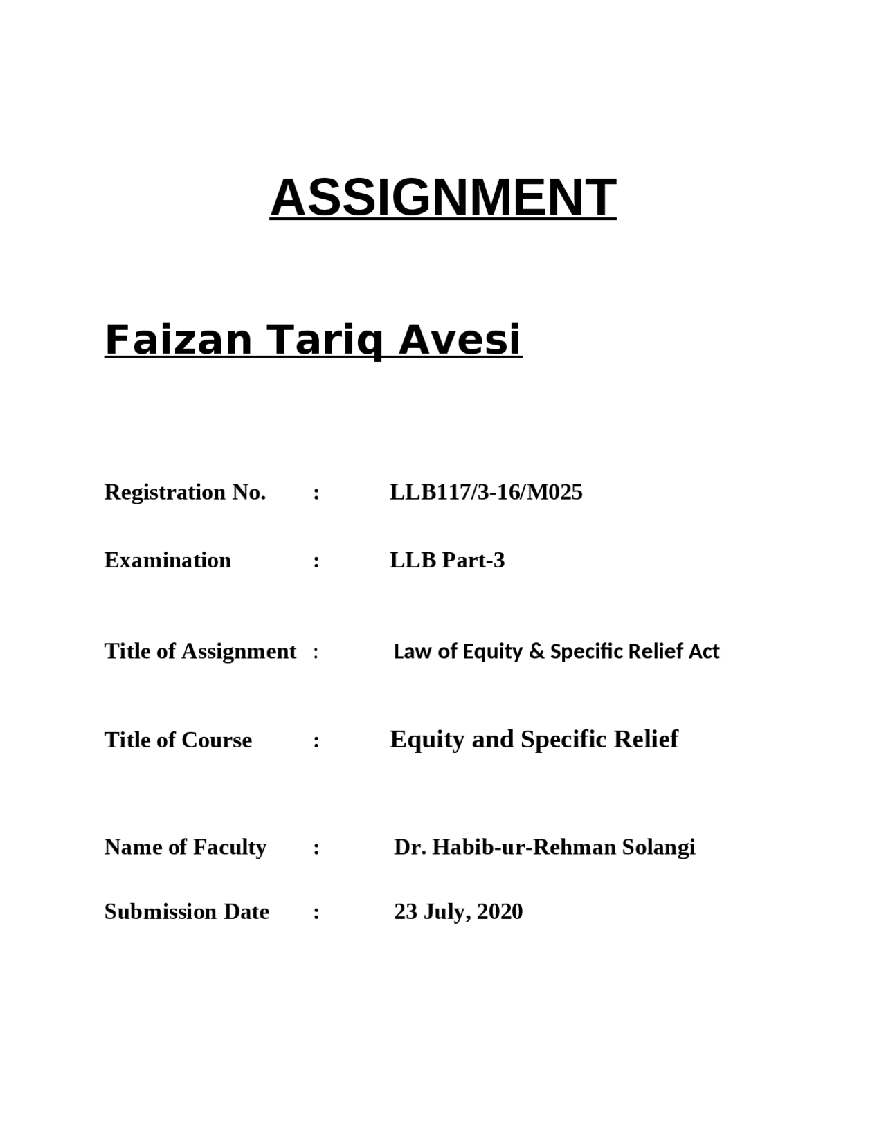 Assignments LLB Part 3 | Assignments Law | Docsity