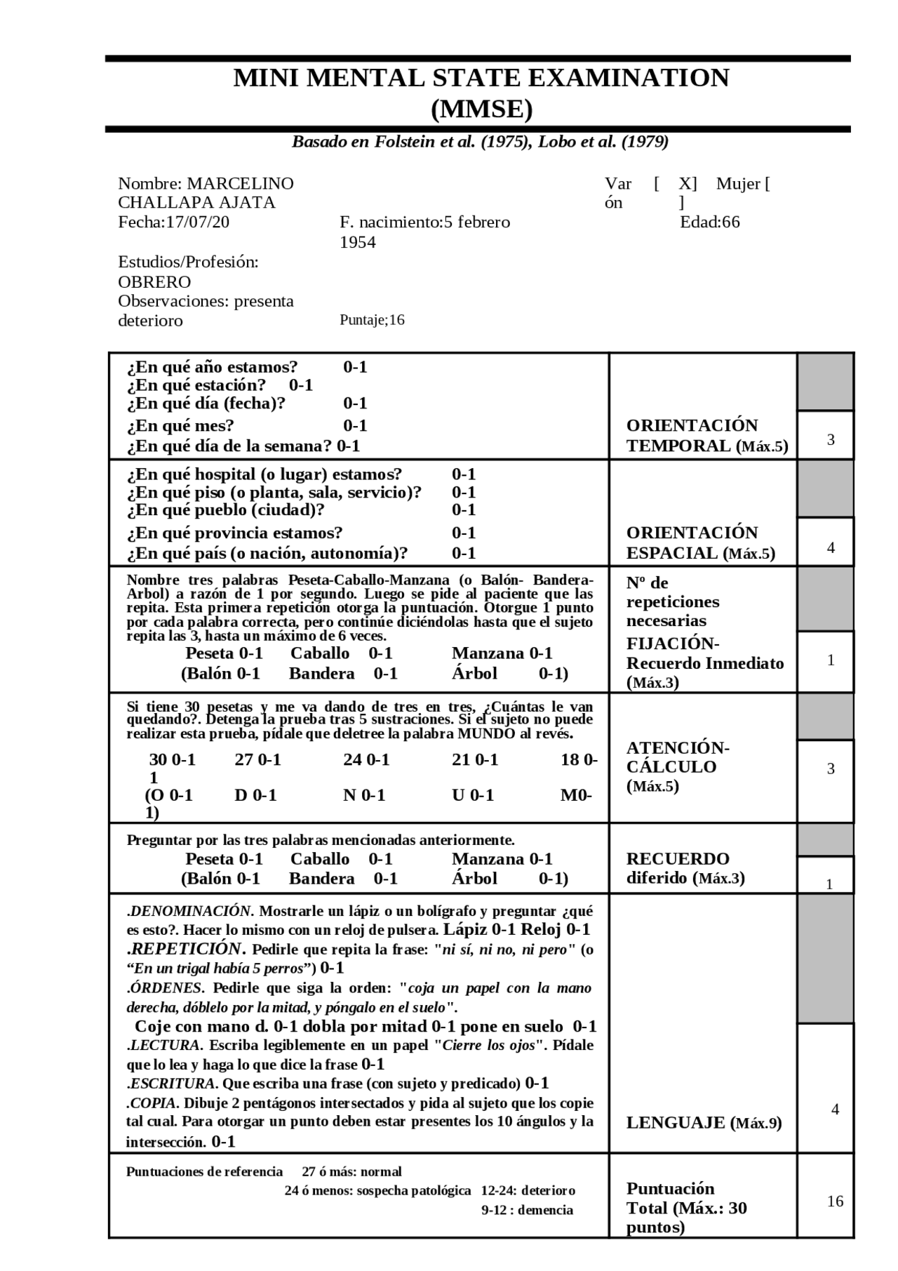 MINI MENTAL STATE EXAMINATION (MMSE) | Apuntes de Medicina Oral - Docsity