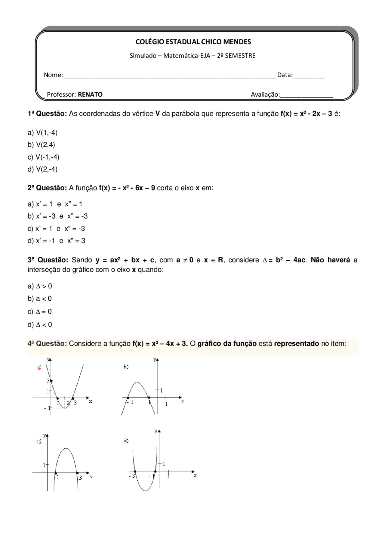 Função Quadratica Exercicios Pdf - FDPLEARN