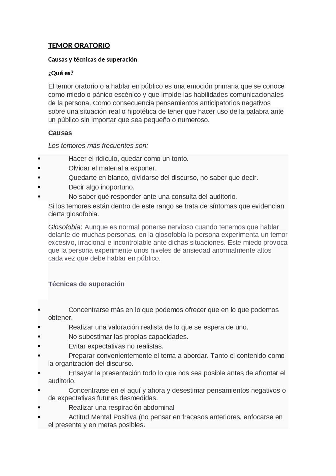 Temor oratorio (causas y técnicas para superarlo) Diapositivas de