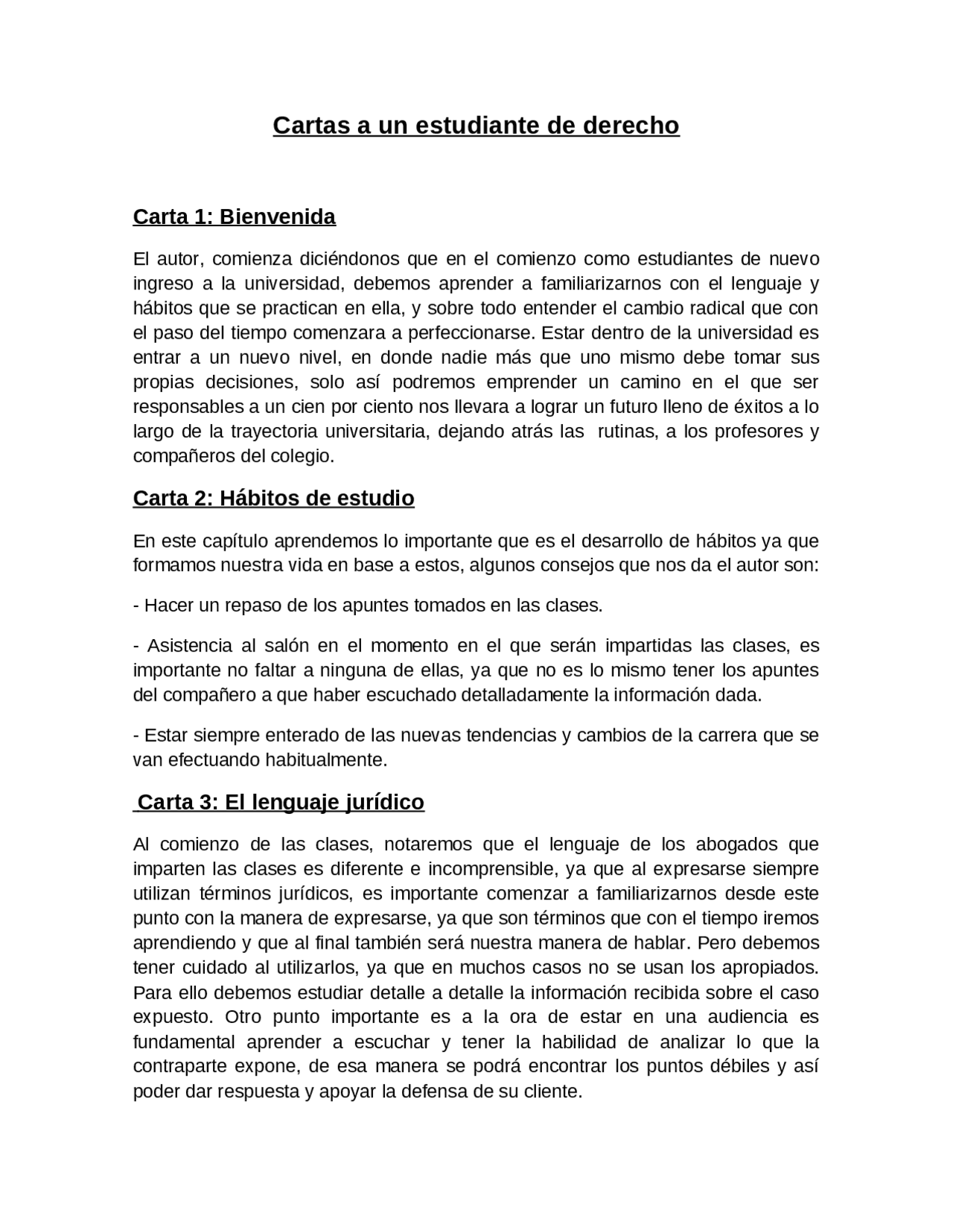Resumen cartas de un estudiante de derecho Resúmenes de Derecho Docsity Resumen cartas de un estudiante de derecho Resúmenes de Derecho Docsity