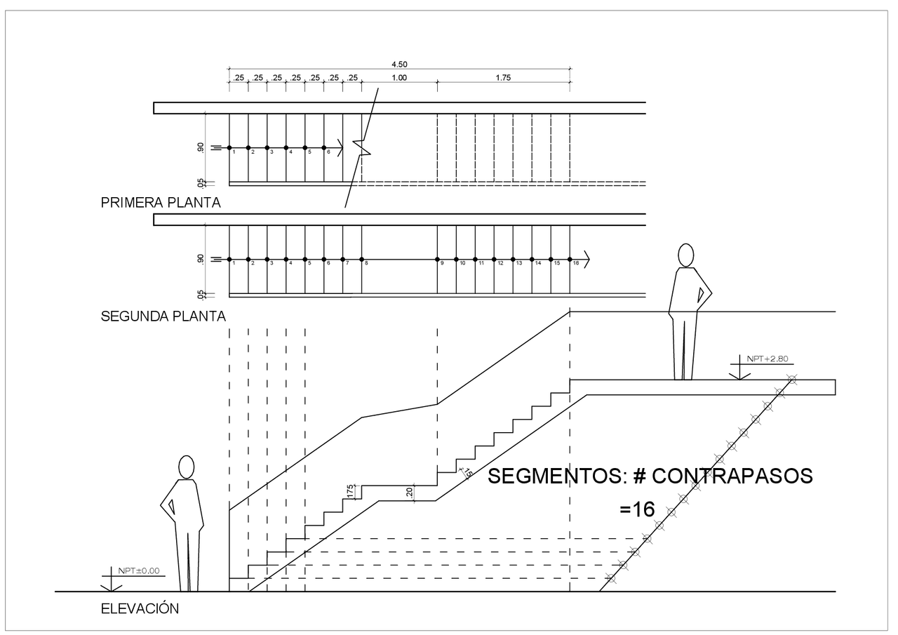 CORTE DE ESCALERA, VISTA EN PLANTA Y ELEVACIÓN | Apuntes de Dibujo ...