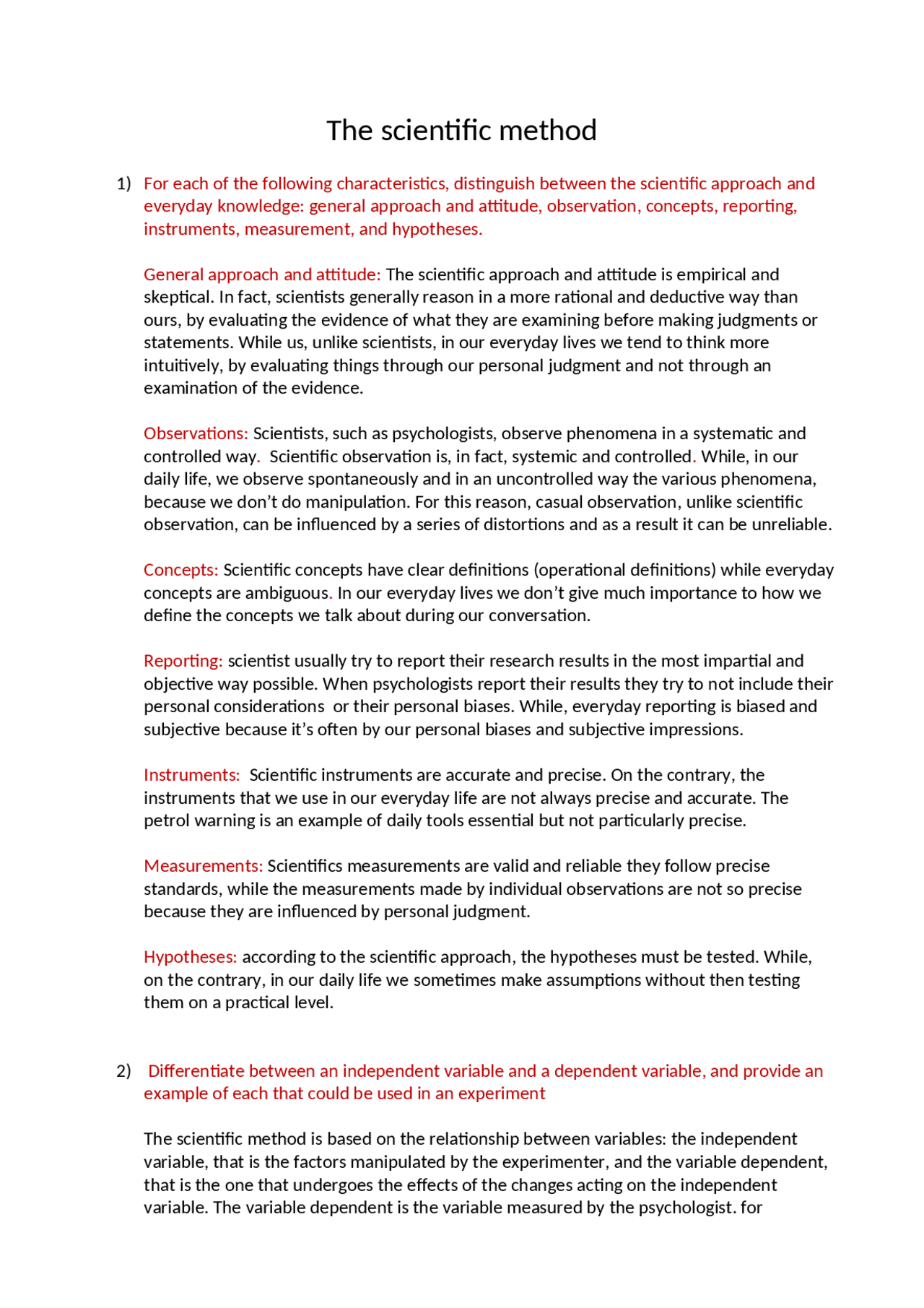 The scientific method (Research Methods in Psychology) - Docsity