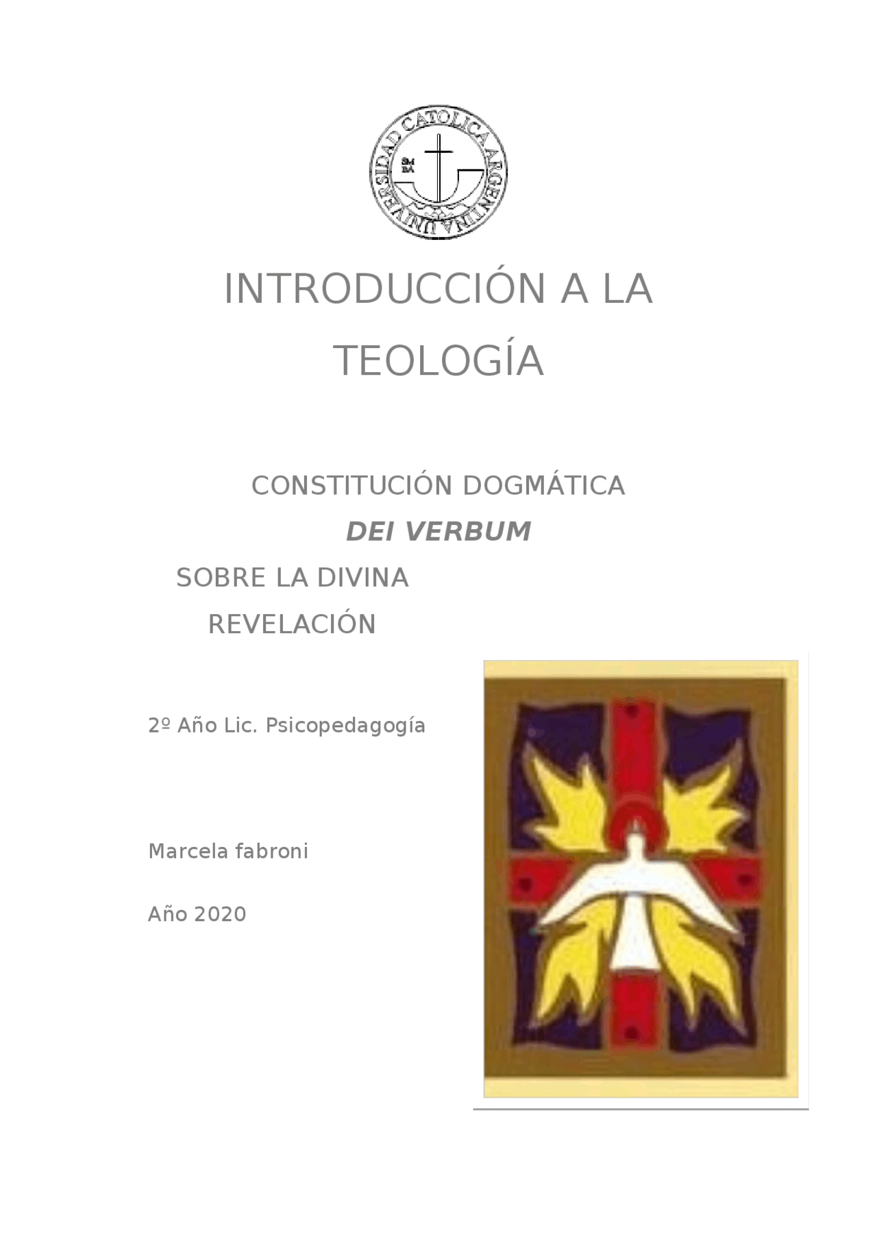 Constitucion Dogmatica Dei Verbum Sobre La Divina Revelacion Docsity