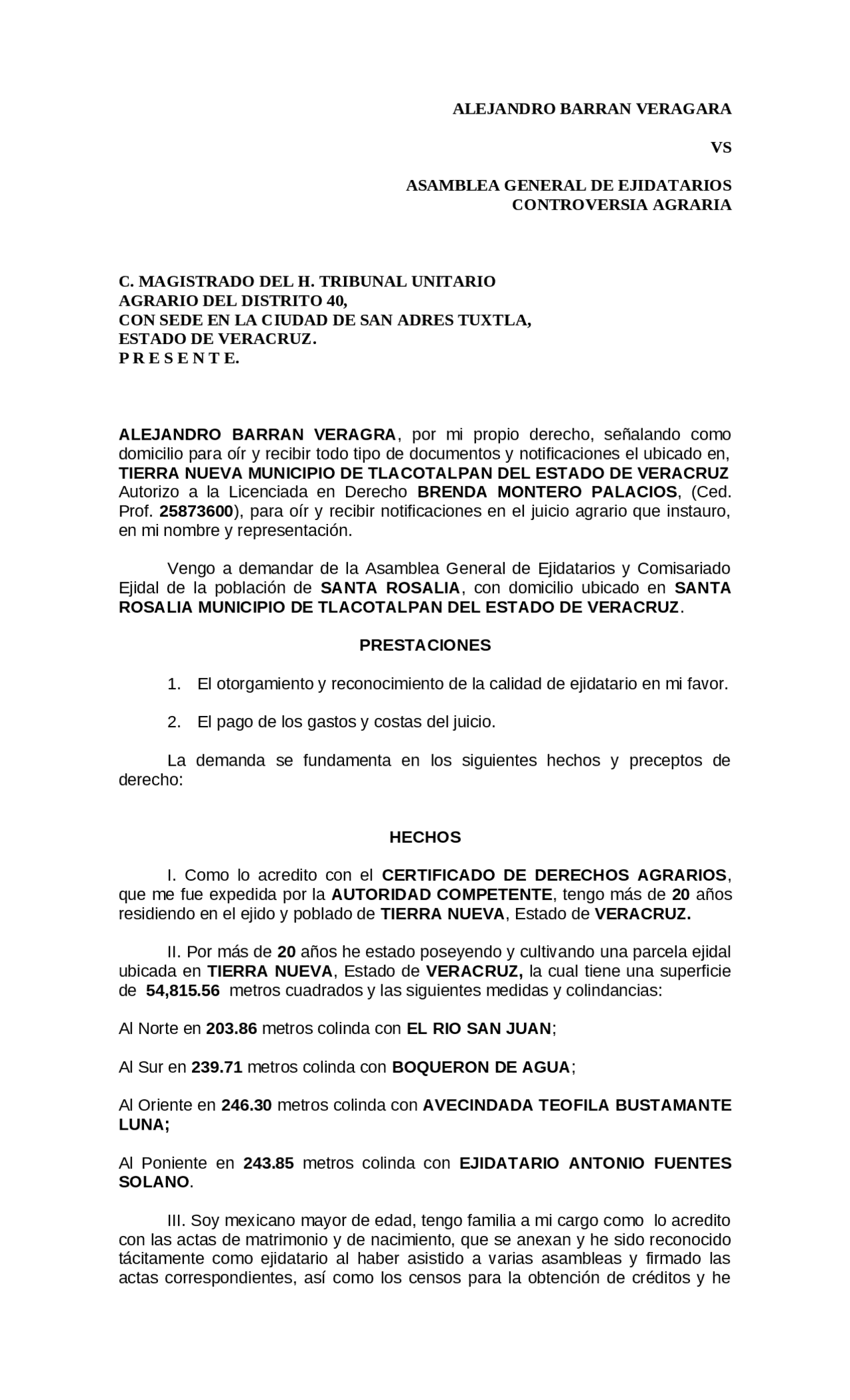 Demanda Agraria Ejemplo Docsity