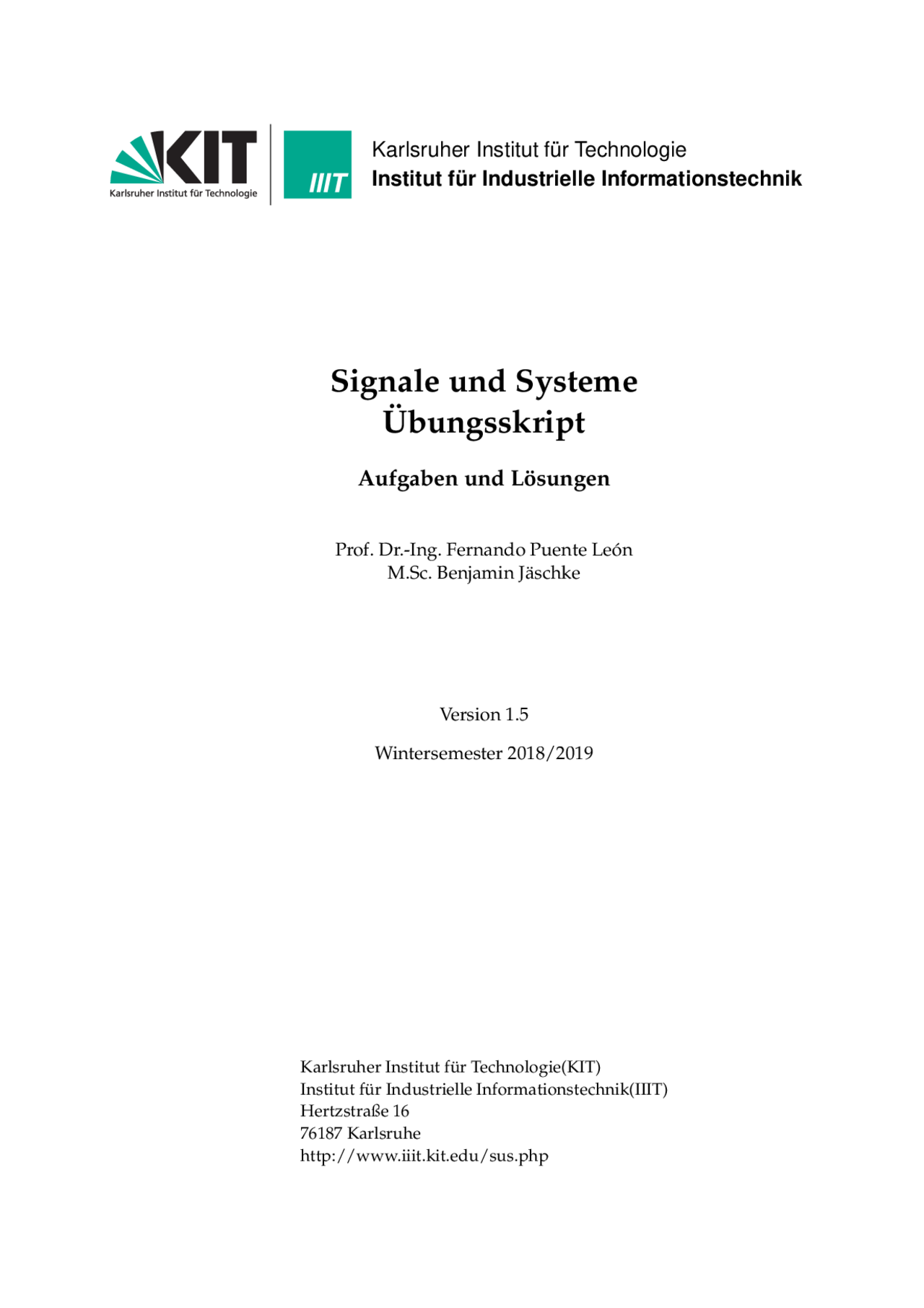 Aufgaben und Lösungen Signale und Systeme WS 18/19 Prof. León KIT ...