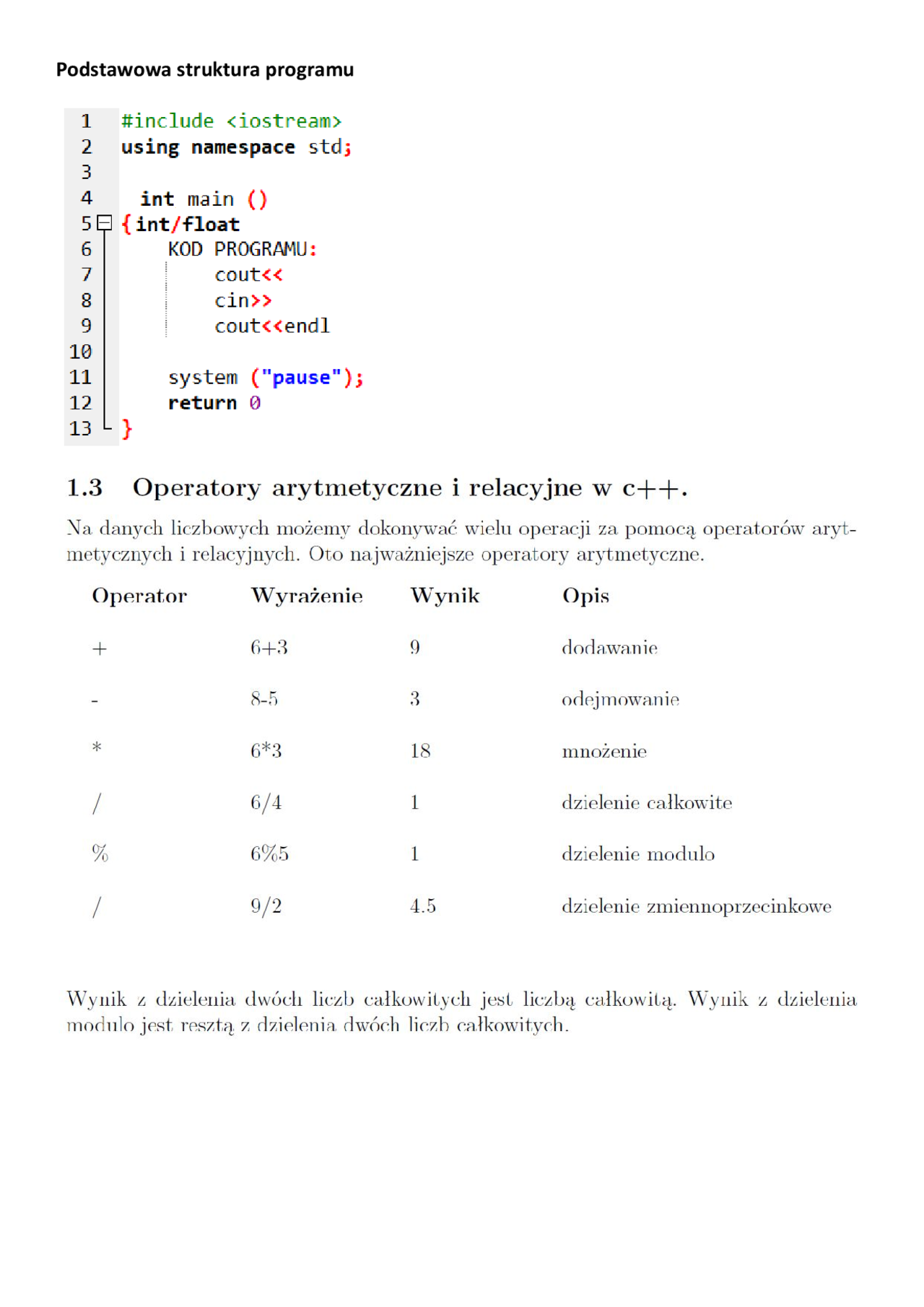 Programowanie w C++ - teoria - wprowadzenie - Docsity