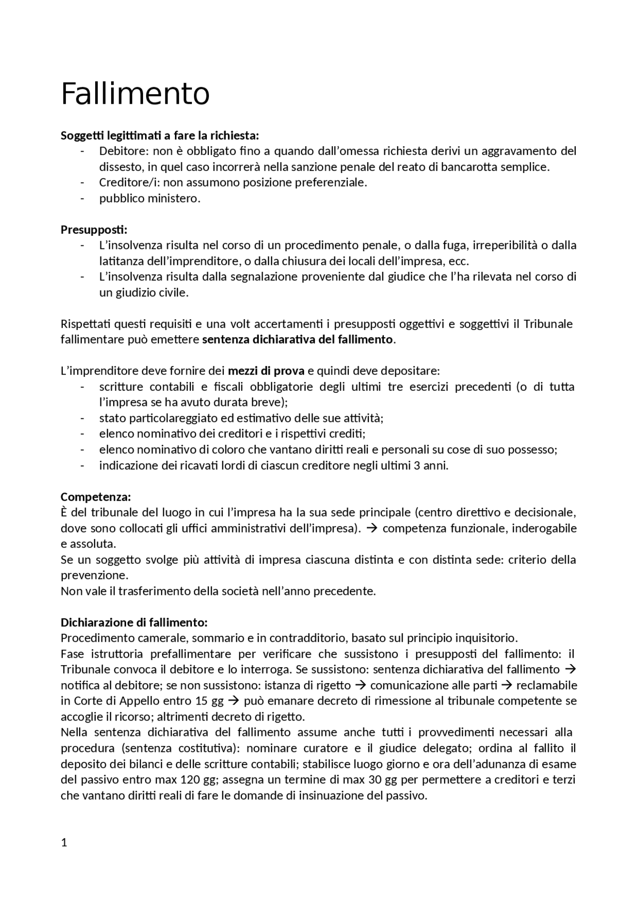 Il procedimento del fallimento | Schemi e mappe concettuali di Diritto ...