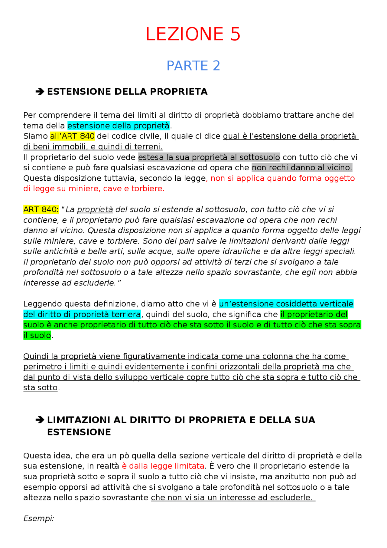 Estensione della proprietà, limiti al diritto di proprietà, analisi dei modi di acquisto della Estensione della proprietà, limiti al diritto di proprietà, analisi dei modi di acquisto della