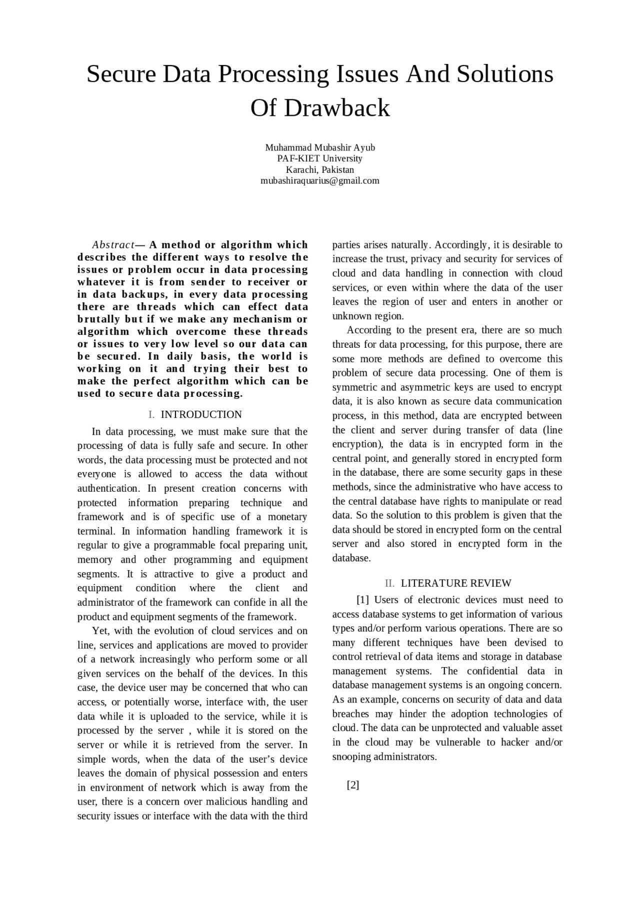 Secure Data Processing Issues And Solutions Of Drawback - Docsity