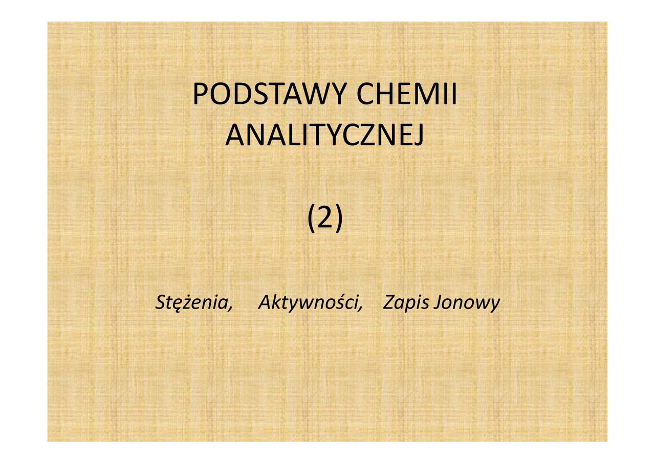 Podstawy chemii analitycznej - prezentacja | Prezentacje Chimica | Docsity