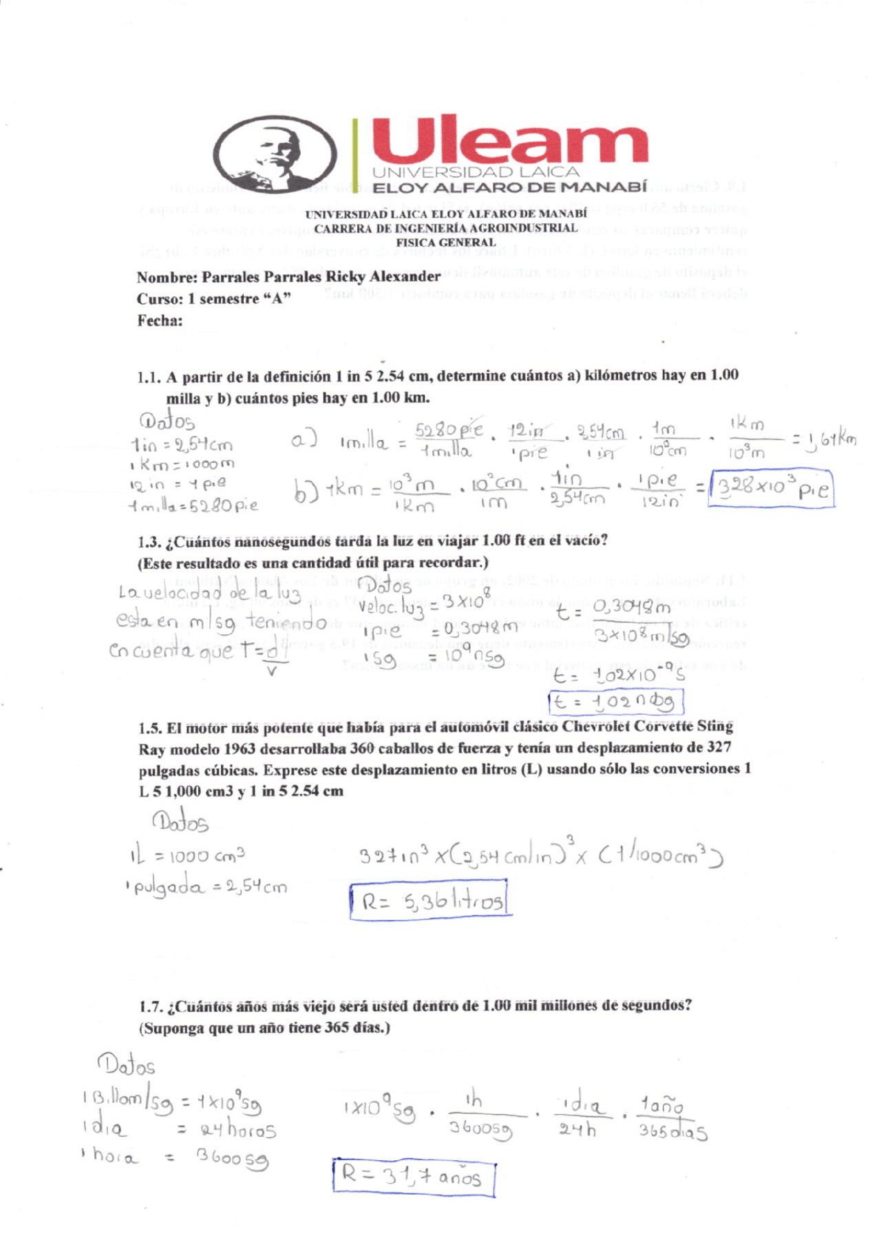 Cuantos Kilometros Hay En Una Milla Conversiones de fisica - Docsity