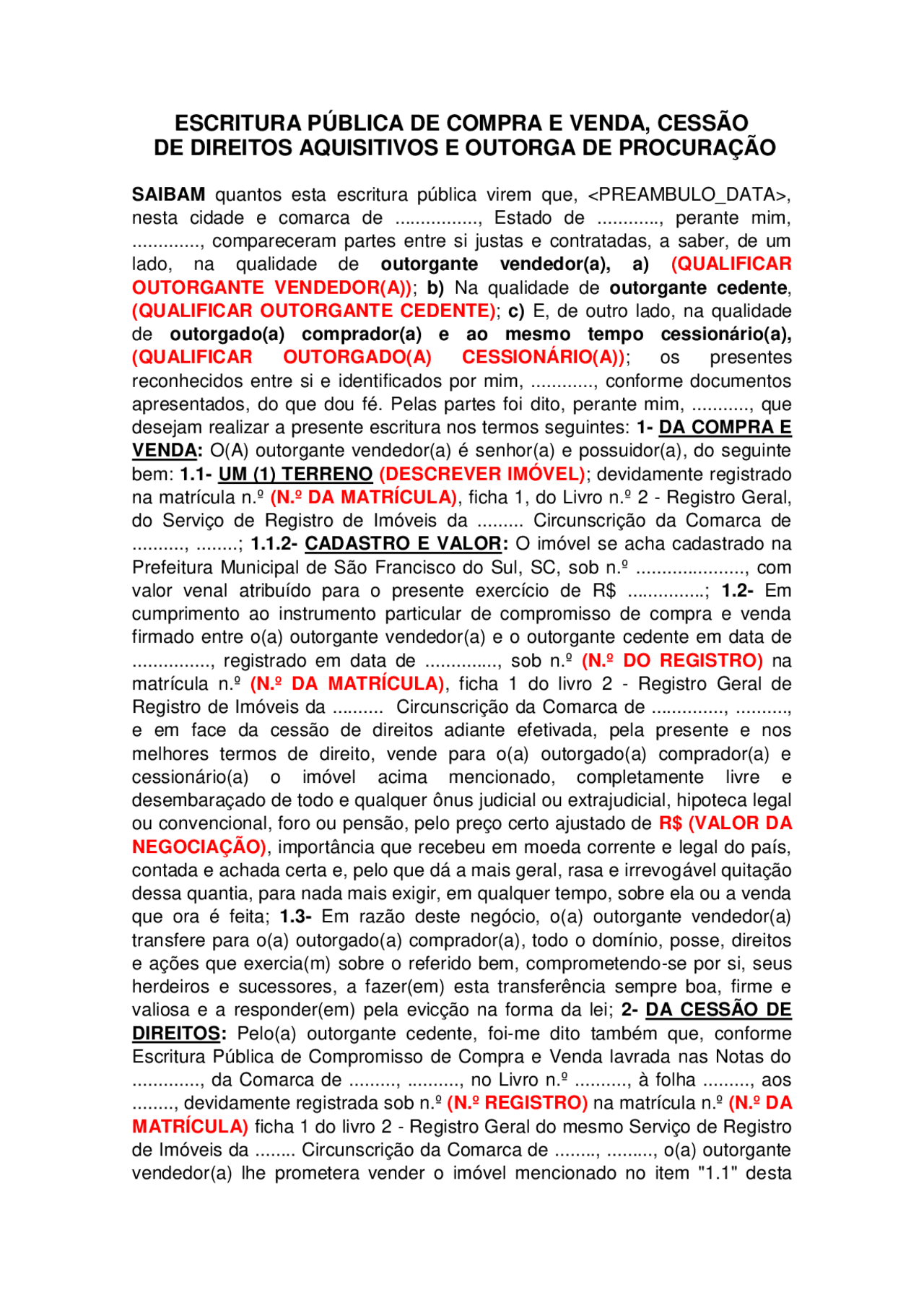 MODELO-DE-ESCRITURA-DE-COMPRA-E-VENDA | Resumos Direito - Docsity