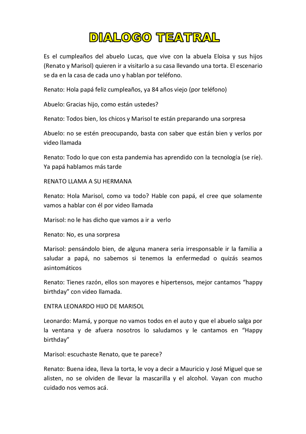 Dialogo teatral- situación actual - Docsity