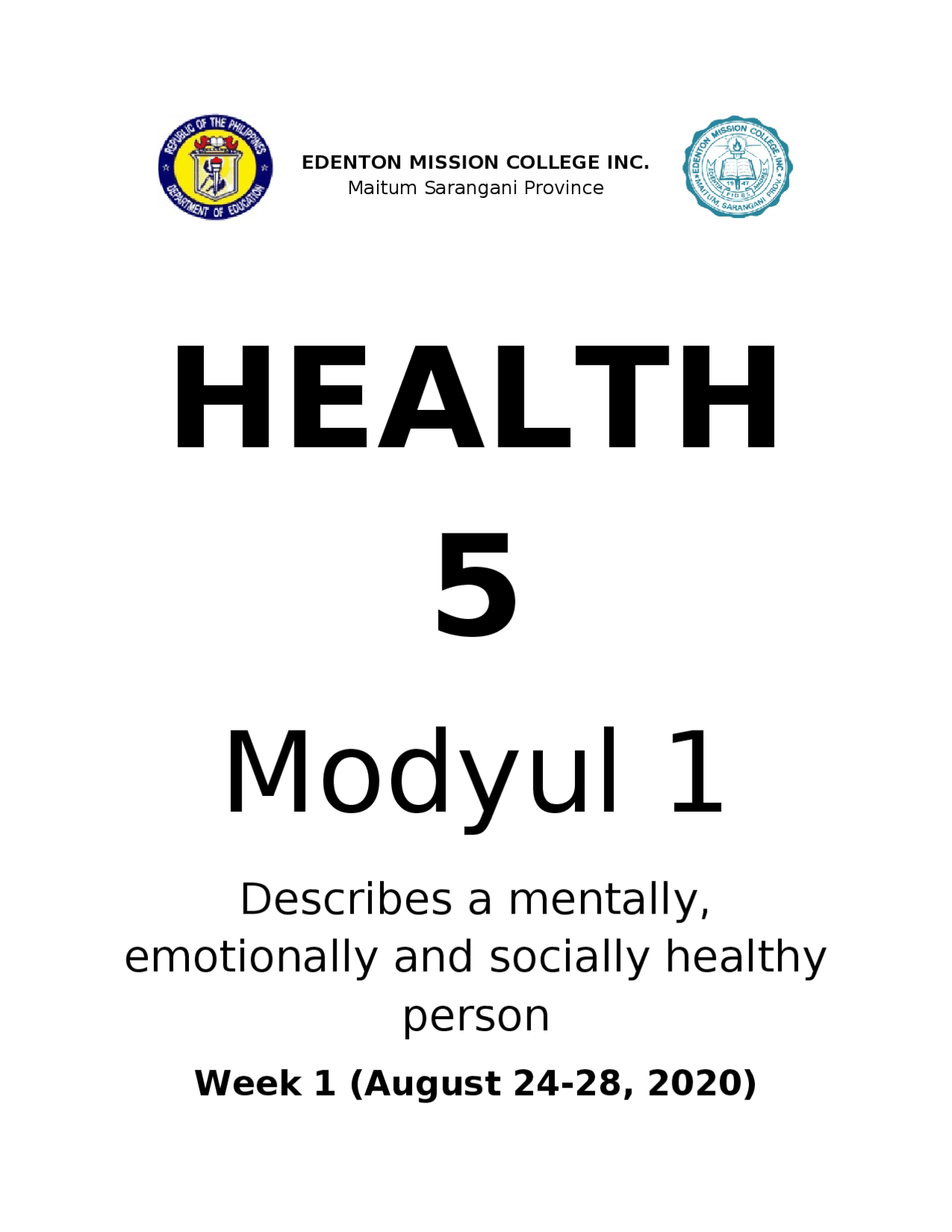 Health Module in Elementary | Exercises Visual Arts | Docsity