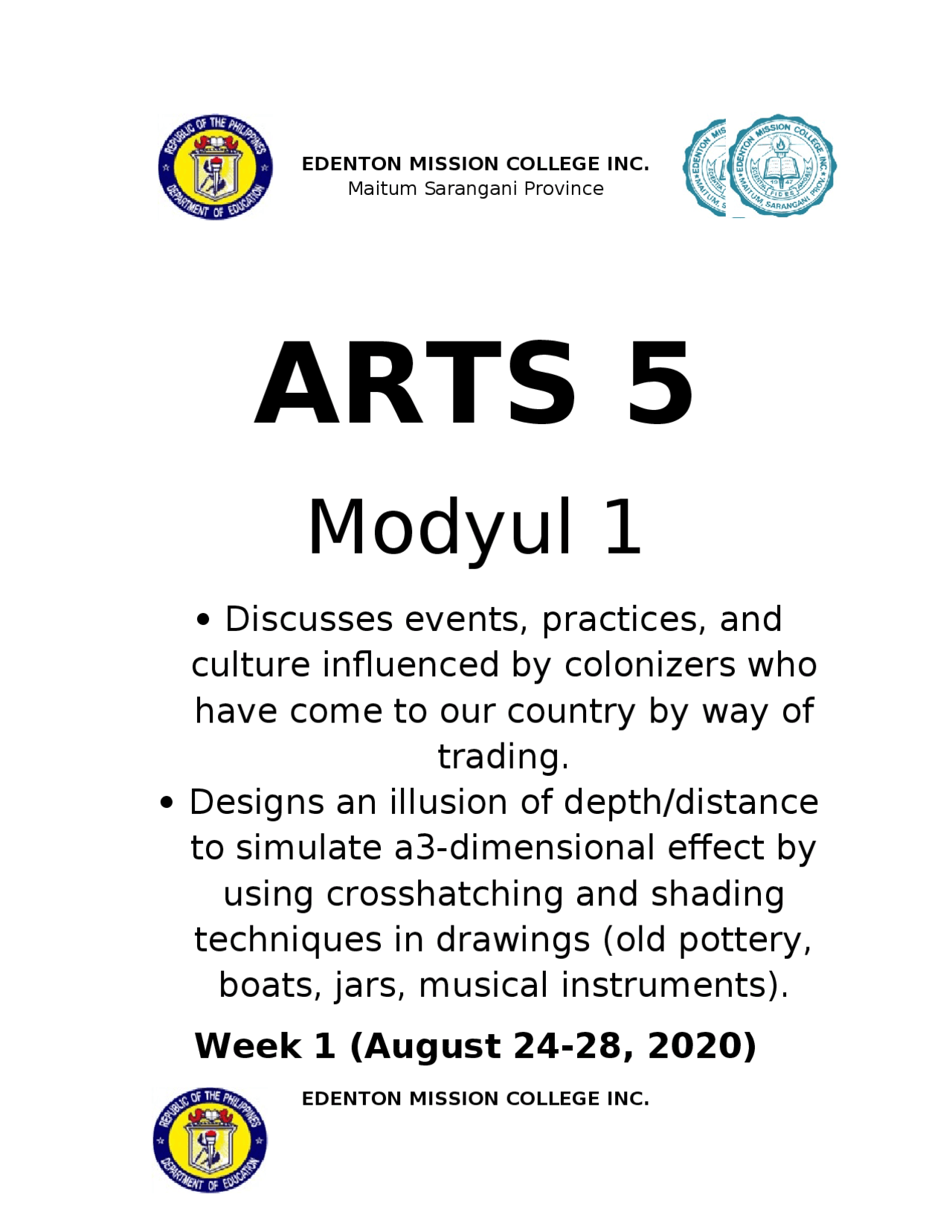 Module Arts Week 1-2 | Exercises Visual Arts | Docsity