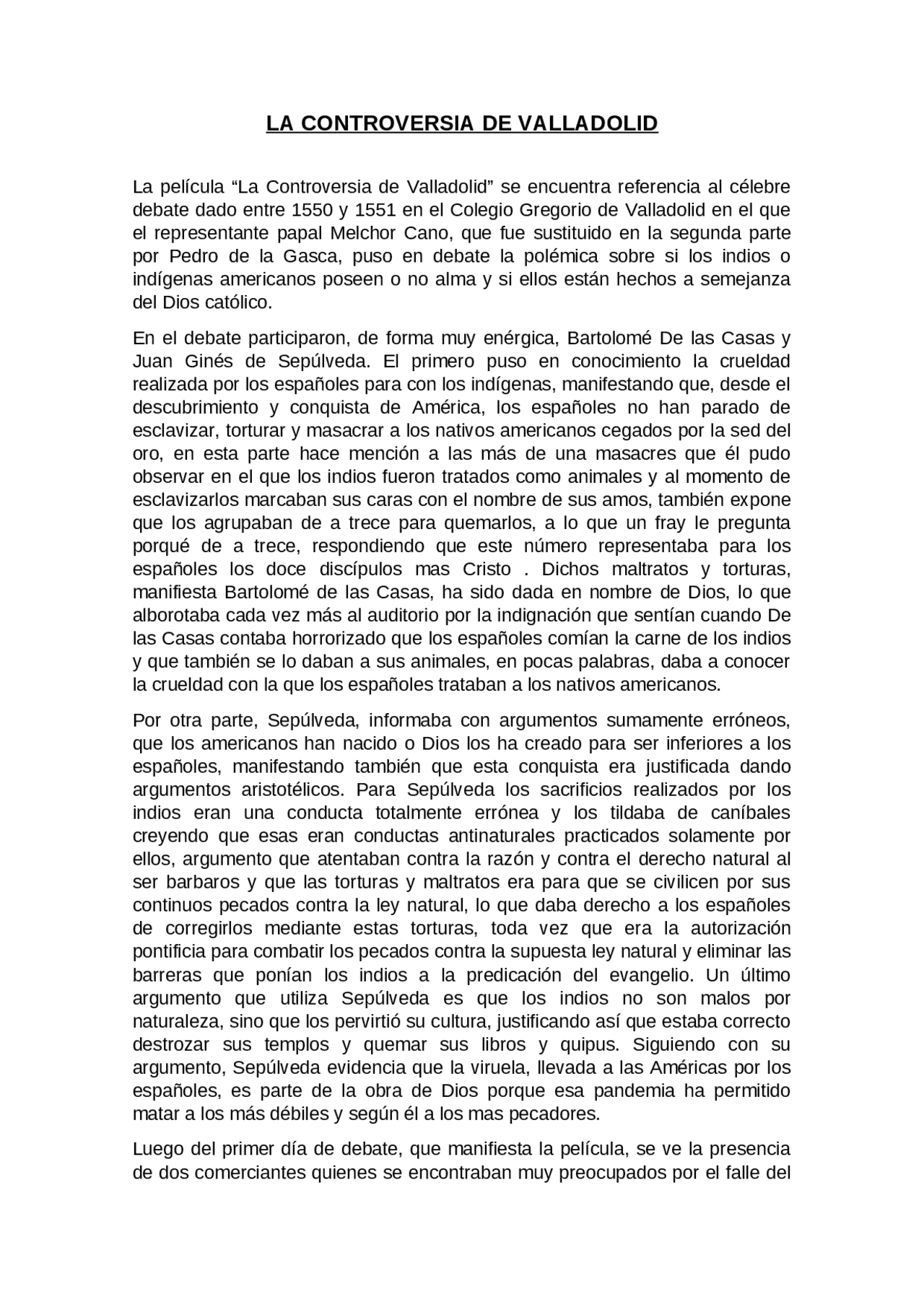 La Controversia De Valladolid Docsity