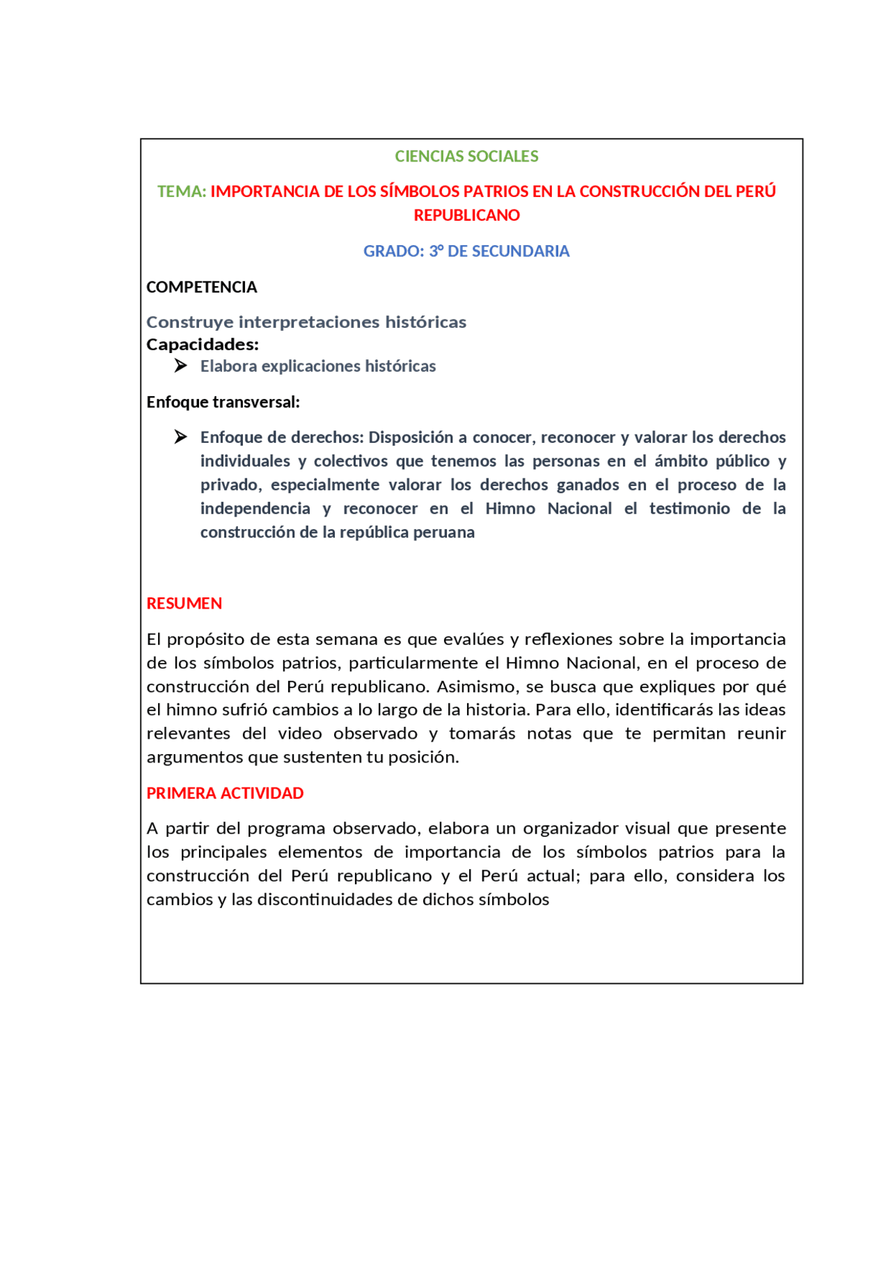Importancia De Los Simbolos Patrios En La Construccion Del Peru Republicano Docsity