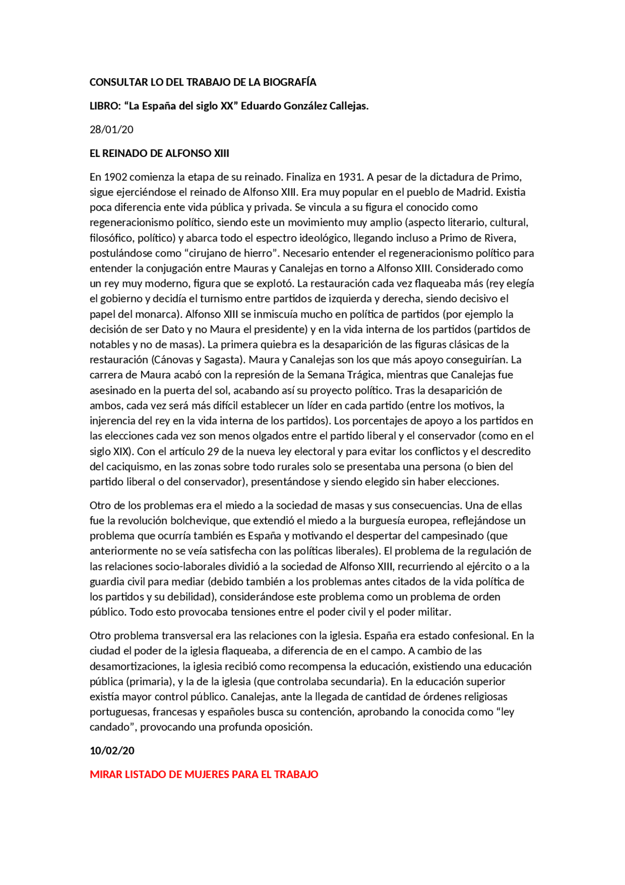 Apuntes Historia de España España XX Docsity