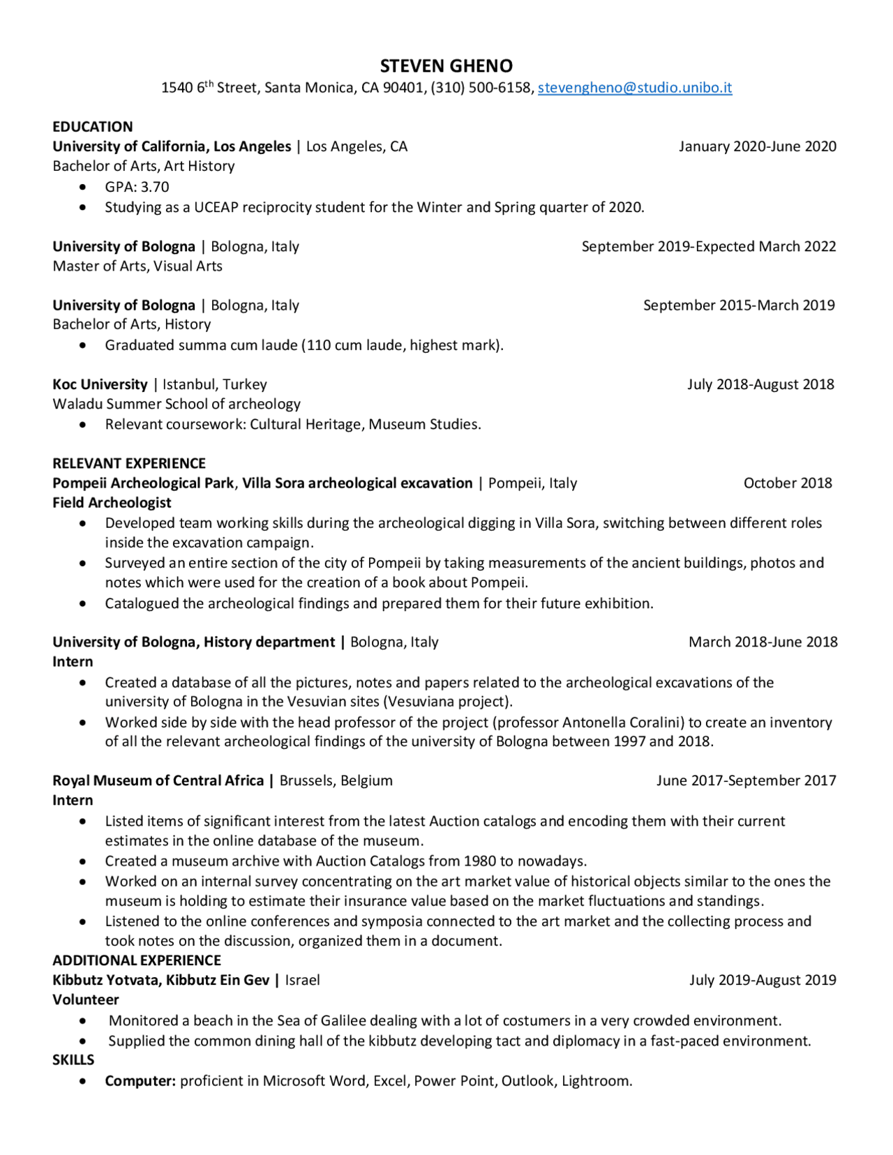 Resume example for job application - Docsity