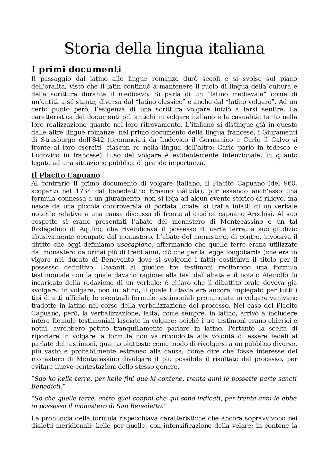 Storia della lingua italiana Docsity