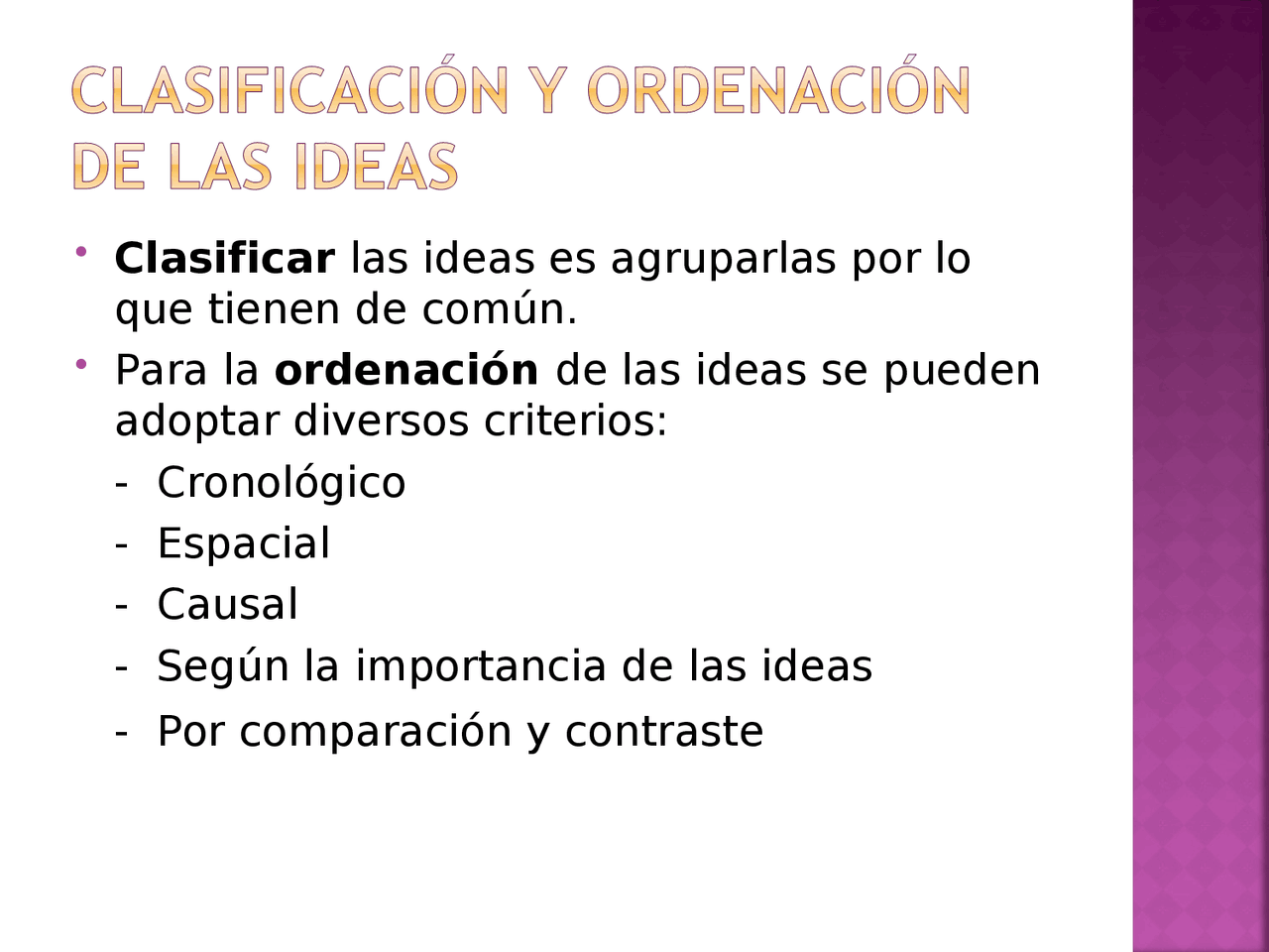 Diapositivas sobre como clasificar y ordenar ideas - Docsity