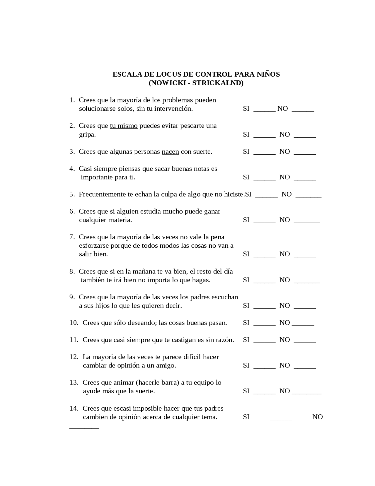 Escala de locus para niños - Docsity