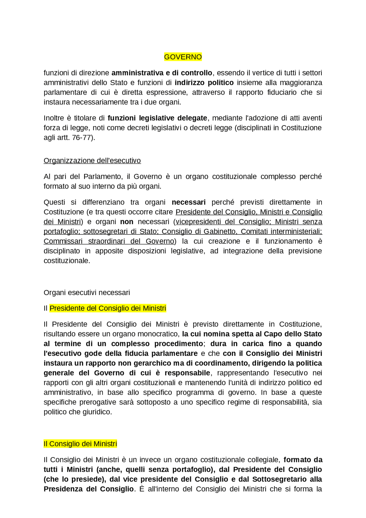 POTERE ESECUTIVO GOVERNO Docsity