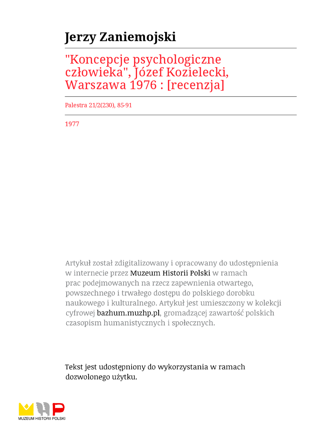 Kozielecki J 2000 Koncepcje Psychologiczne Człowieka