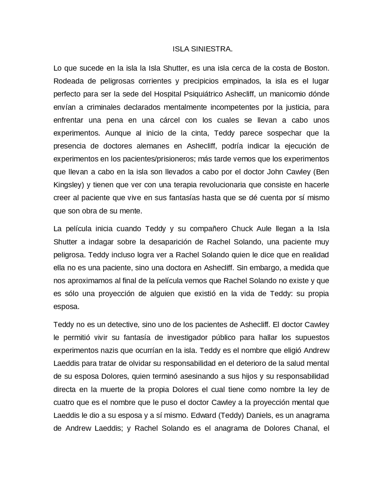Analisis De La Pelicula Isla Siniestra Docsity