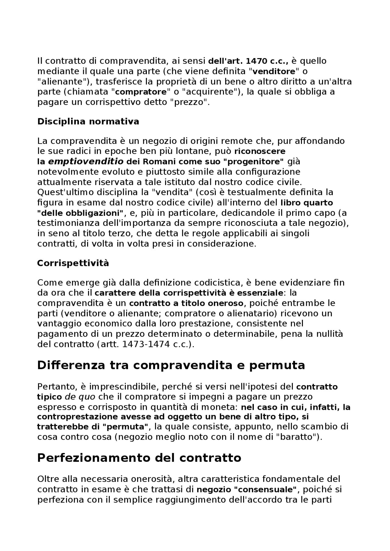 Il contratto di compravendita Docsity Il contratto di compravendita Docsity