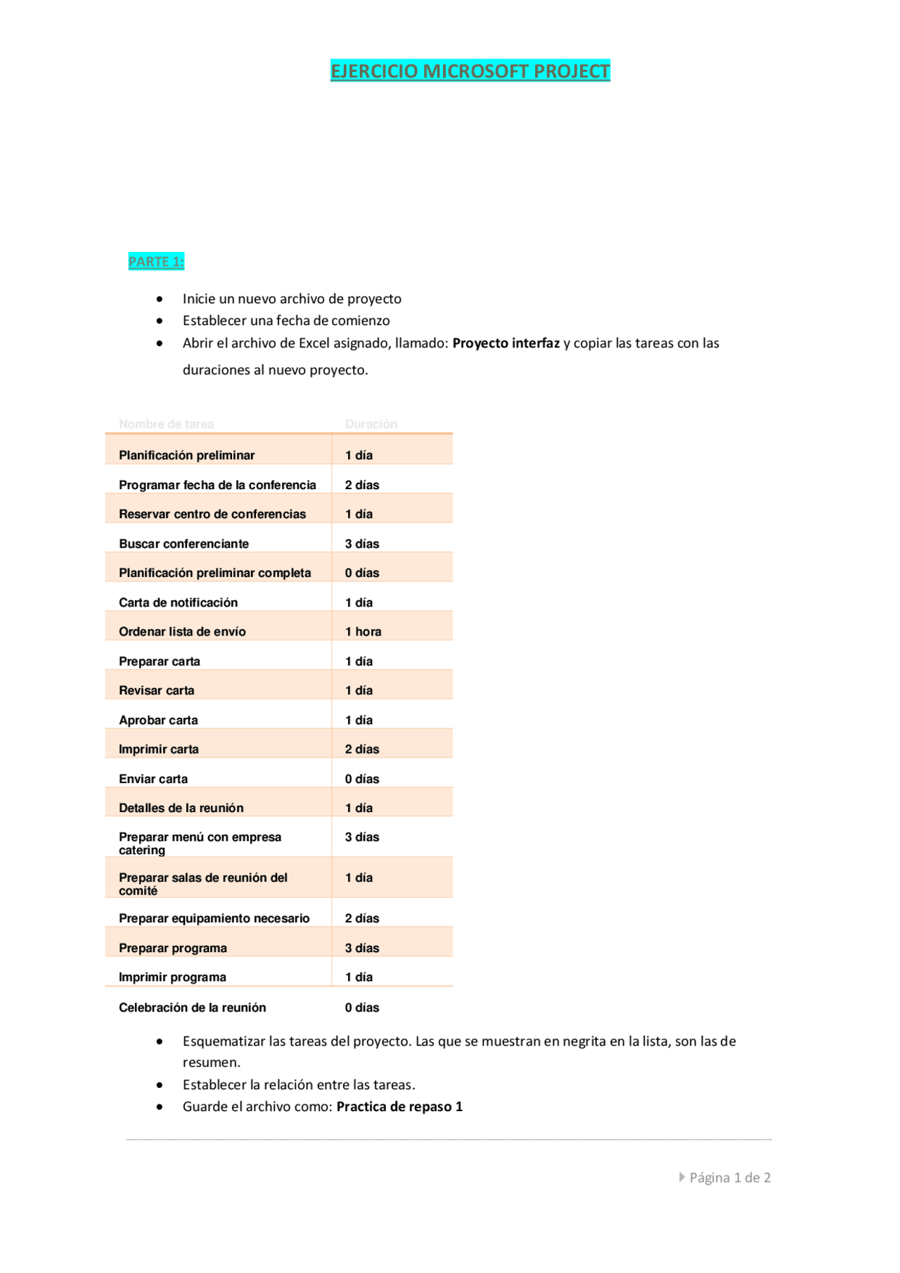 Ejercicio Microsoft Project - Docsity