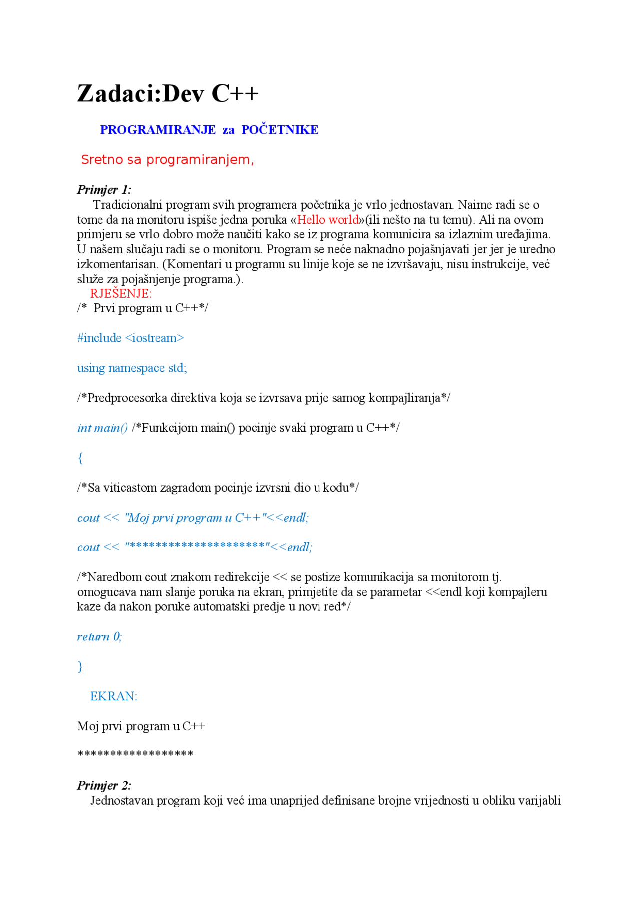 Dev C++: zadaci i primjeri sa rješenjima | Programiranje za početnike ...