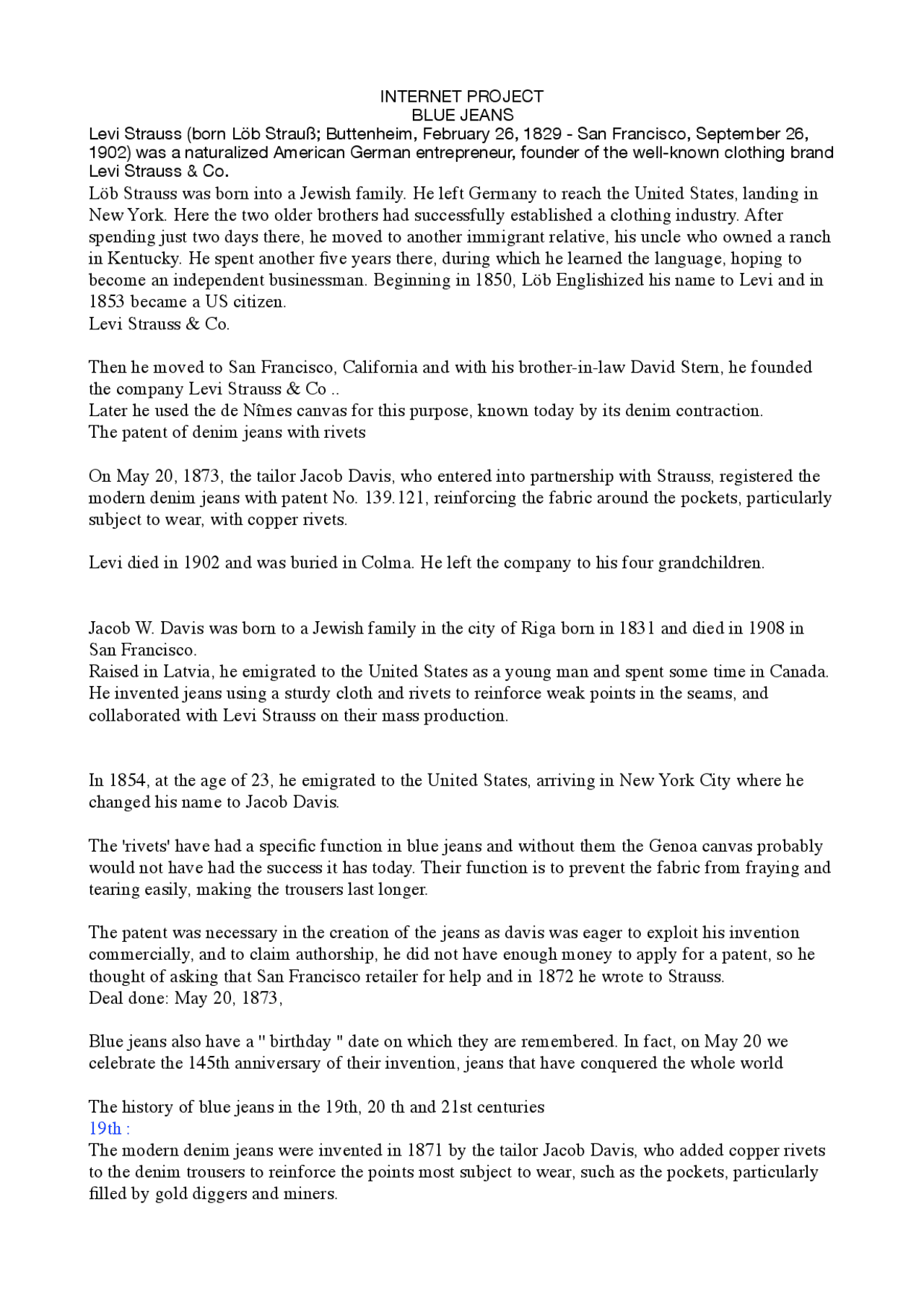 Ricerca Sulla Storia Dei Blue Jeans Docsity