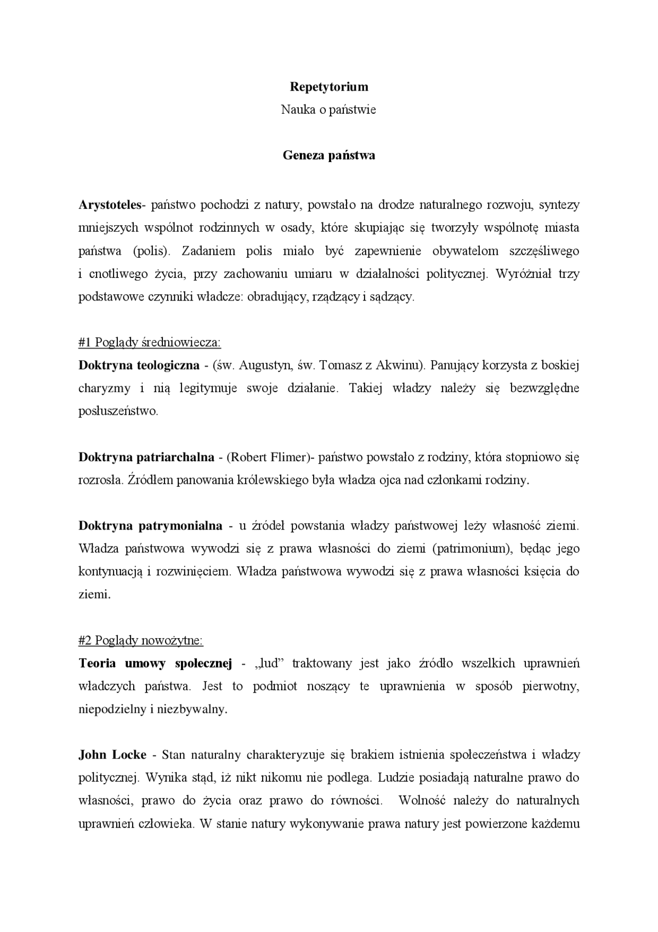 Nauka o państwie: Geneza państwa - Docsity