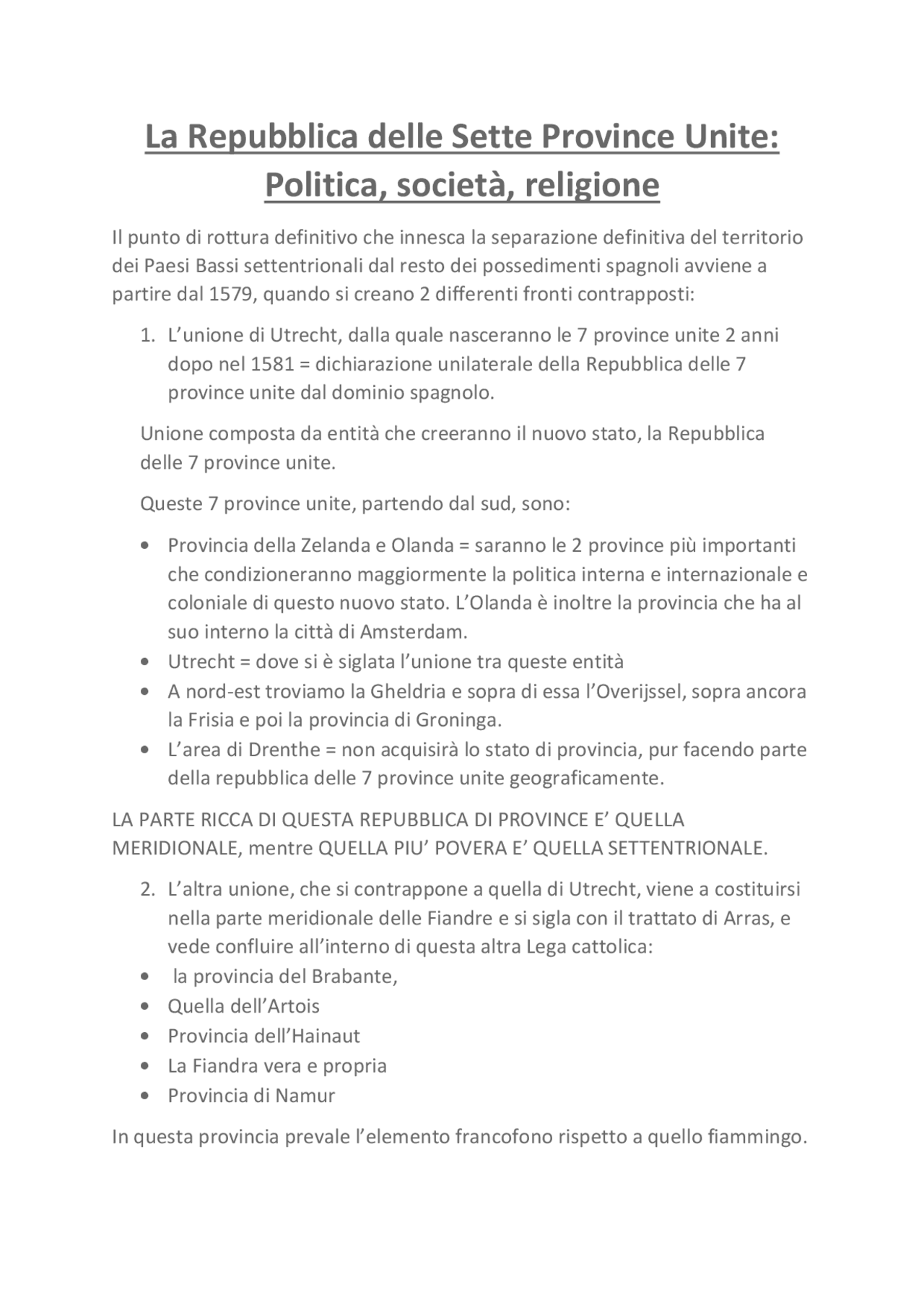 La repubblica delle 7 province unite Docsity
