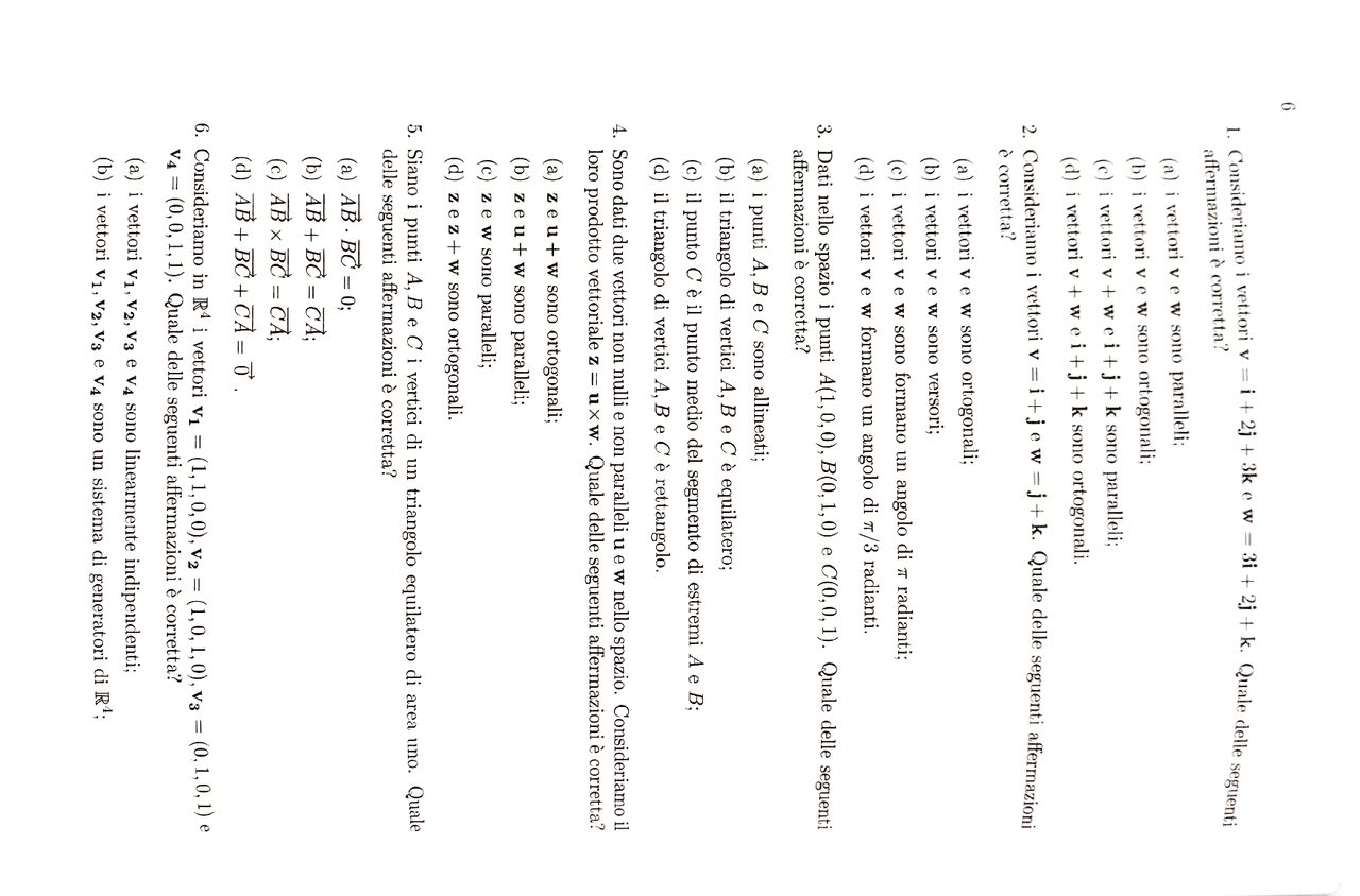 Quiz Algebra Lineare Docsity