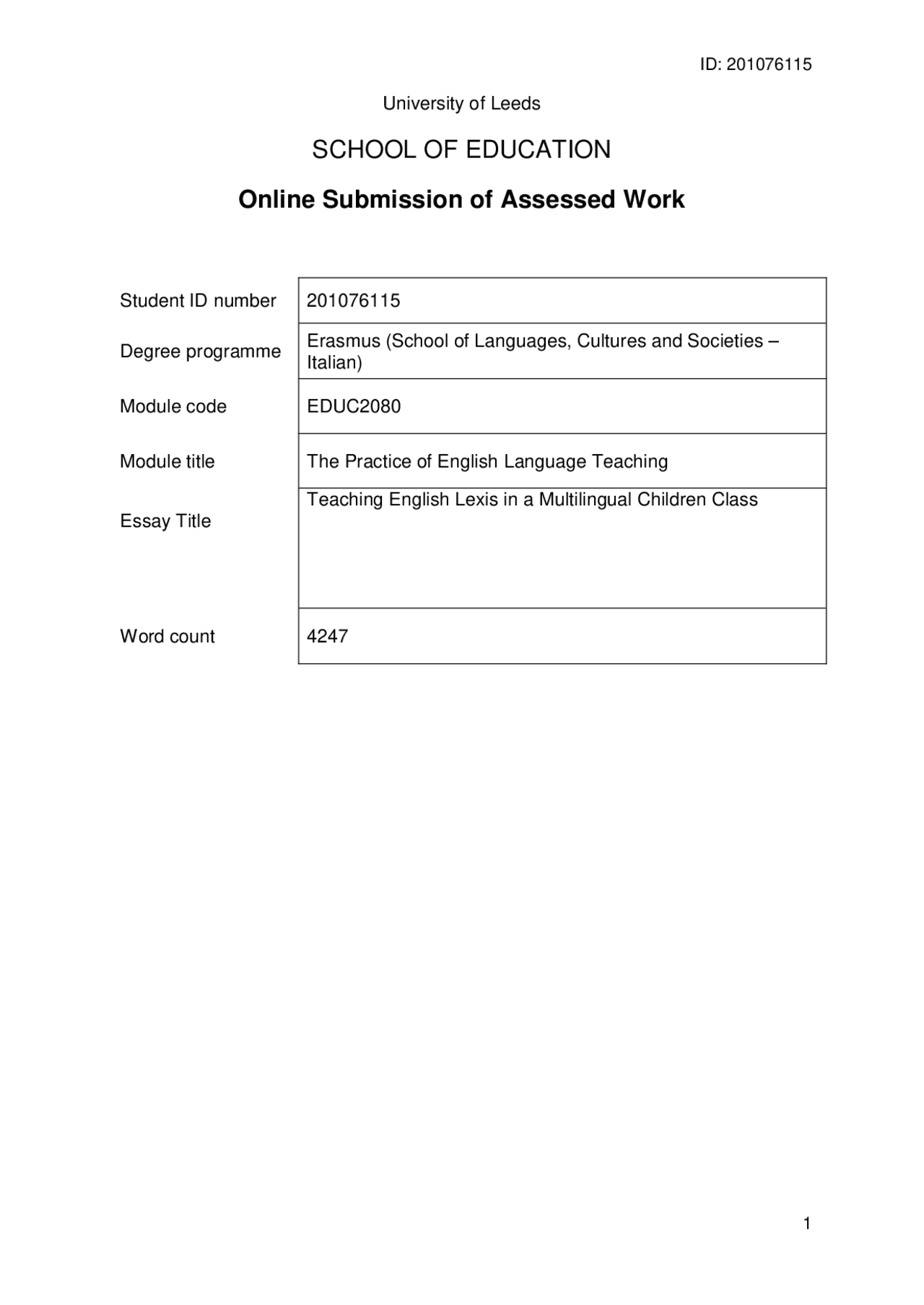 The practice of English language teaching final assignment - Docsity