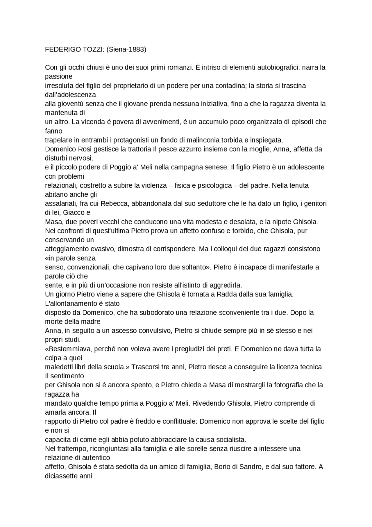 Comma Tozzi Vita e opere di Tozzi - Docsity