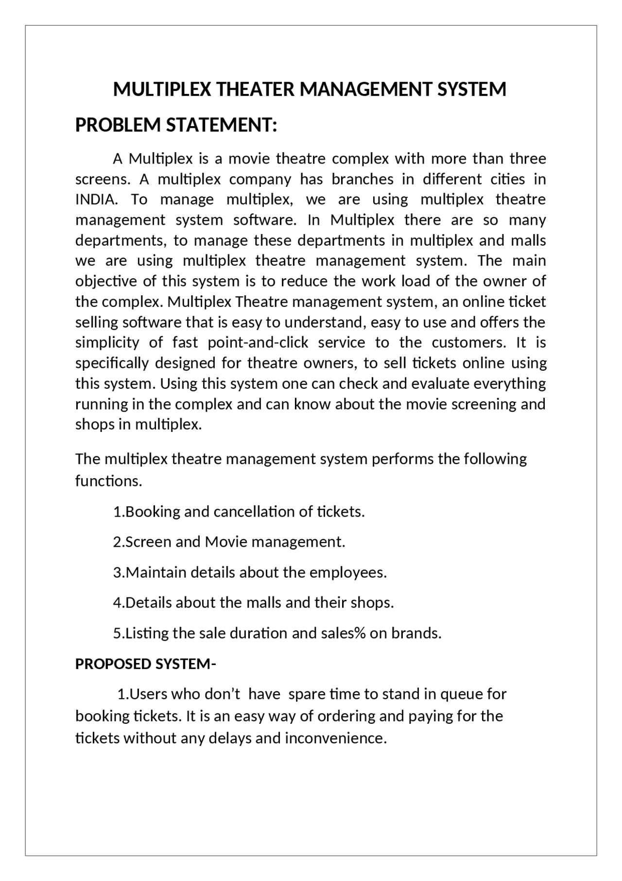 Multiplex managent system - Docsity